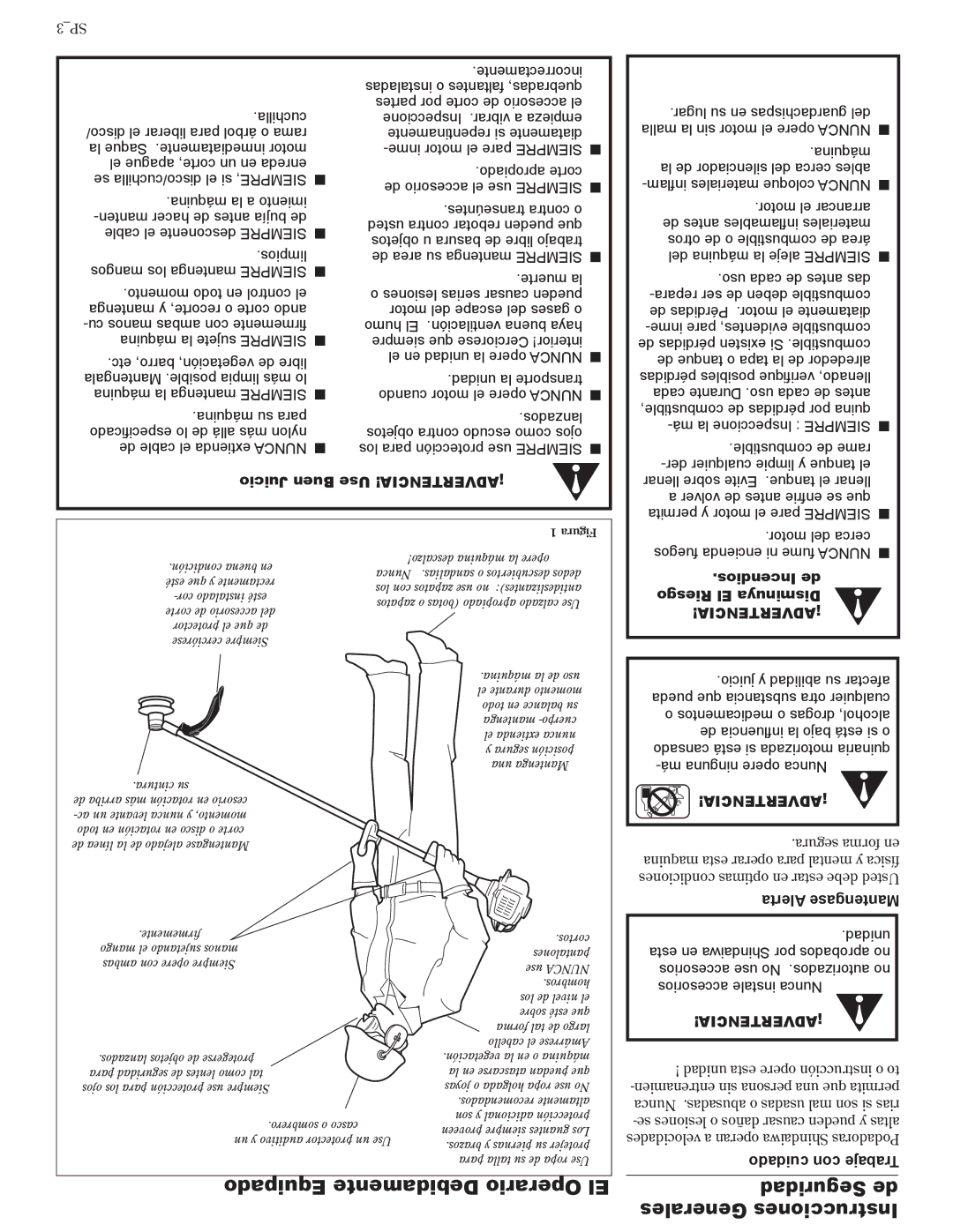 Shindaiwa 81601, T231X/EVC Juicio Buen, Use ¡ADVERTENCIA, Incendios de Riesgo El Disminuya ¡ADVERTENCIA, Alerta Mantengase 