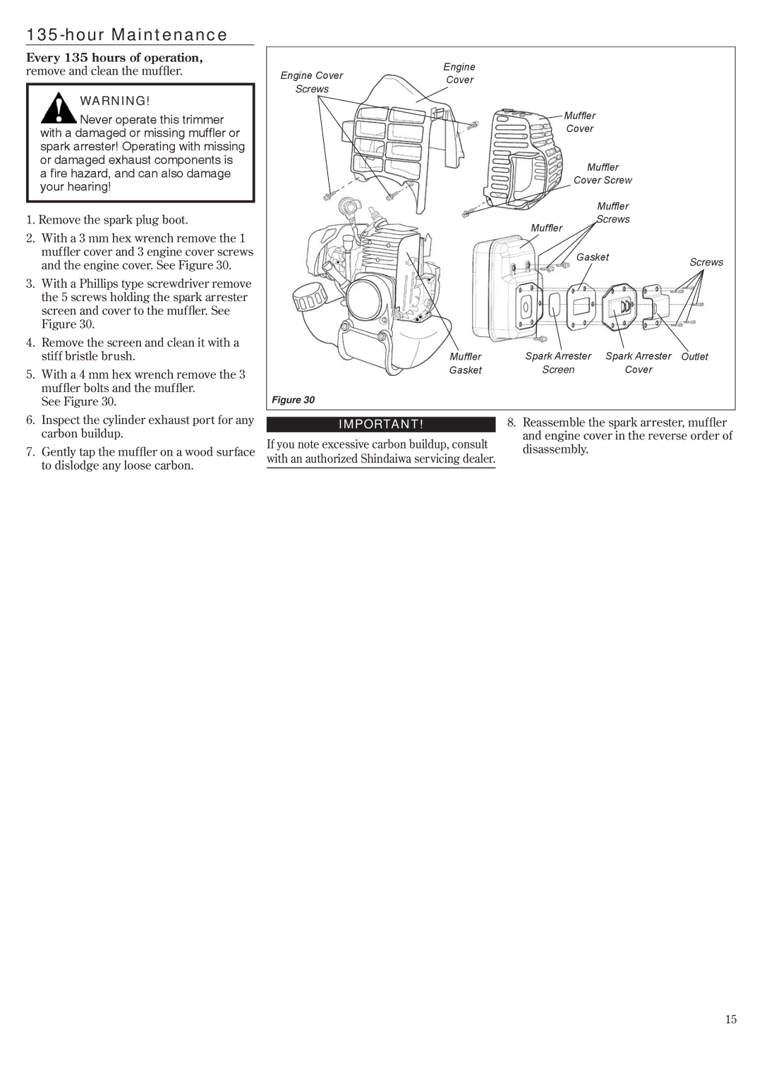 Shindaiwa T242X/EVC, T242/EVC manual Every 135 hours of operation 