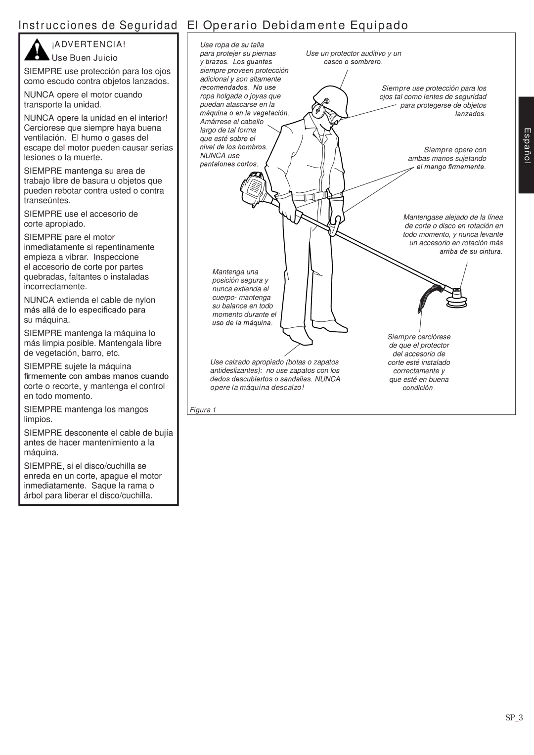 Shindaiwa T242X/EVC, T242/EVC manual Instrucciones de Seguridad El Operario Debidamente Equipado, Use Buen Juicio 