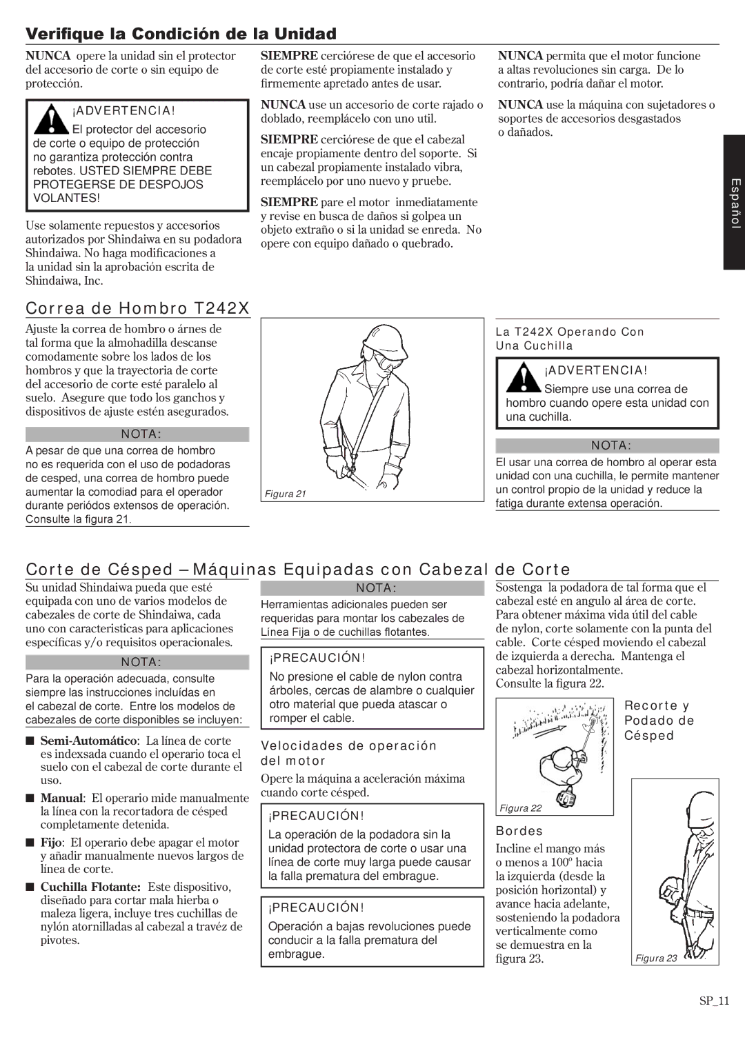 Shindaiwa T242X/EVC, T242/EVC manual Verifique la Condición de la Unidad, Correa de Hombro T242X 