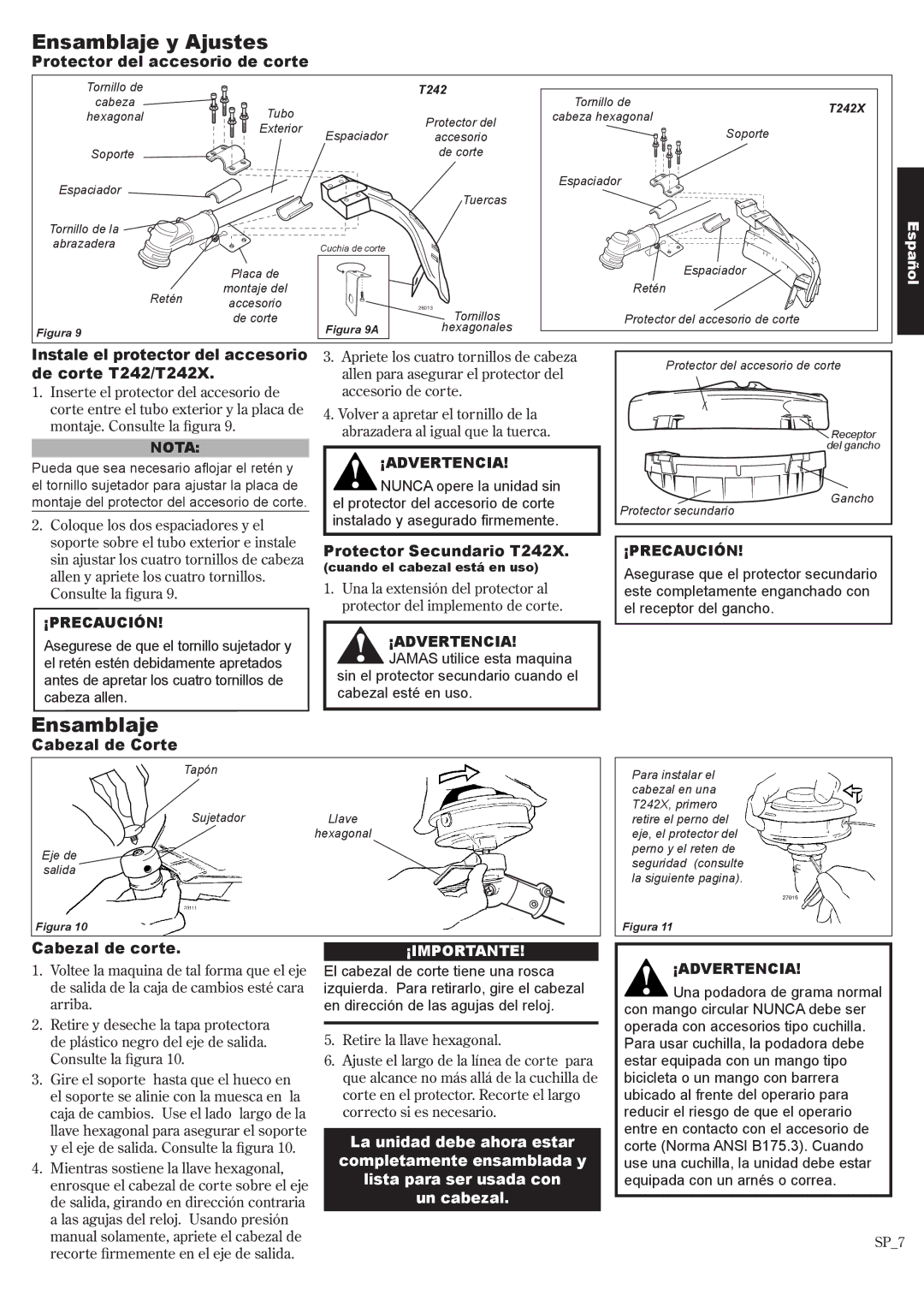 Shindaiwa 81643, T242X manual Ensamblaje, ¡Precaución 