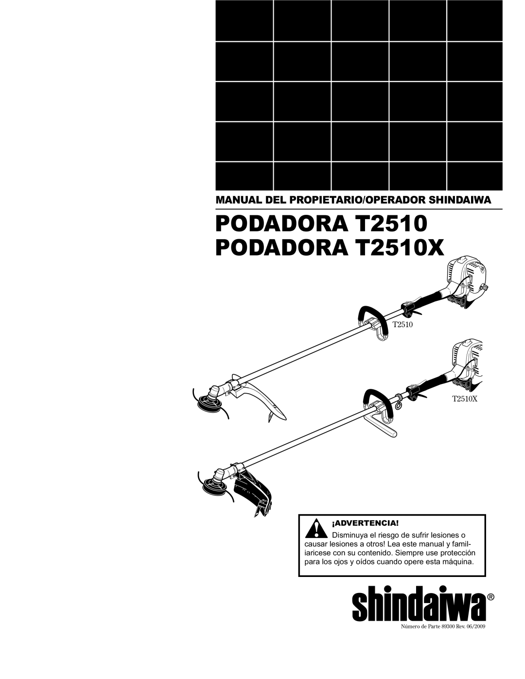 Shindaiwa 89300, T2510/EVC, T2510X/EVC manual Podadora T2510 Podadora T2510X 