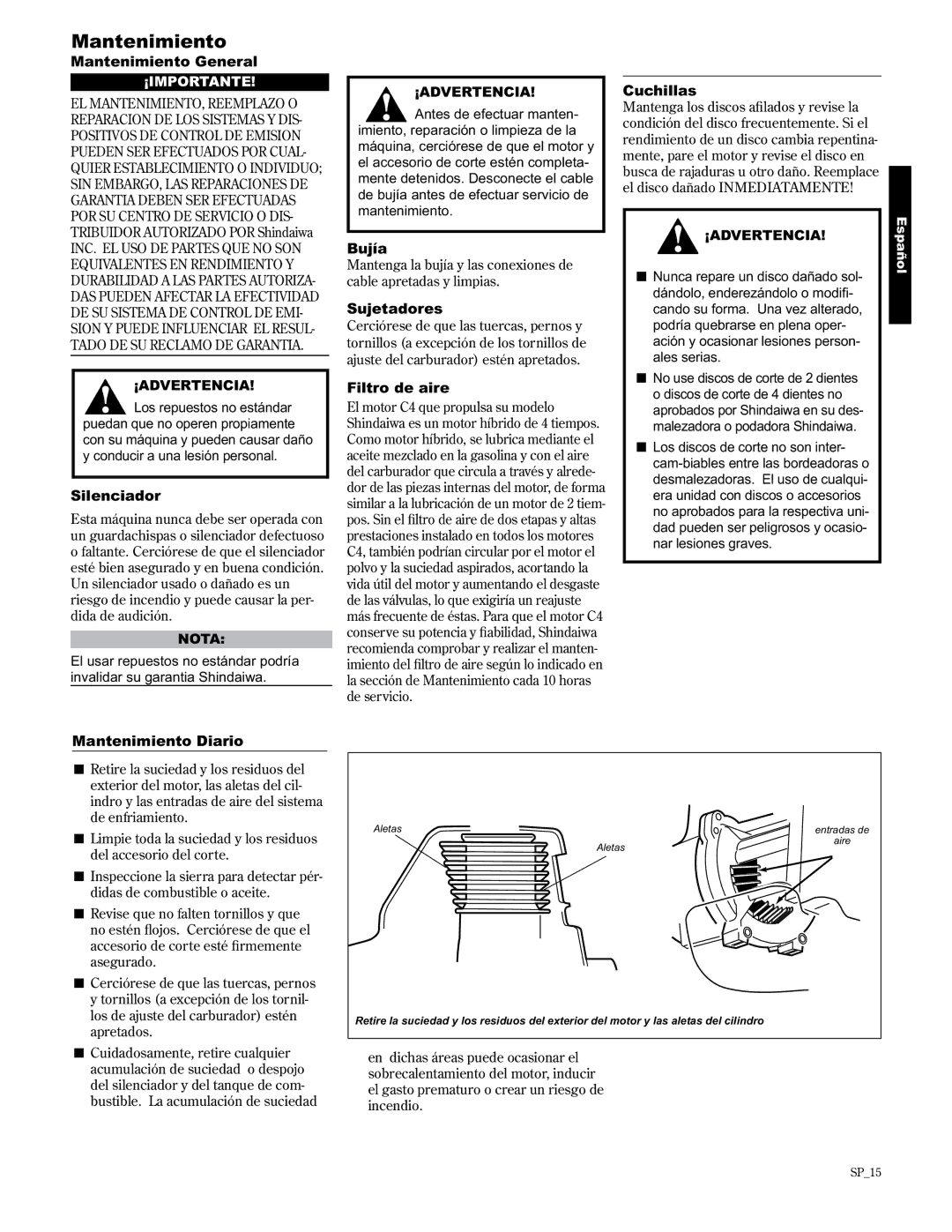 Shindaiwa T2510/EVC, 89300, T2510X/EVC manual Mantenimiento 