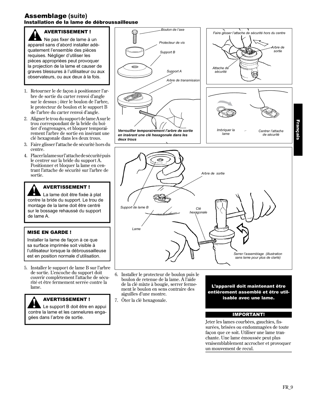 Shindaiwa 89300, T2510/EVC, T2510X/EVC manual Installation de la lame de débroussailleuse 