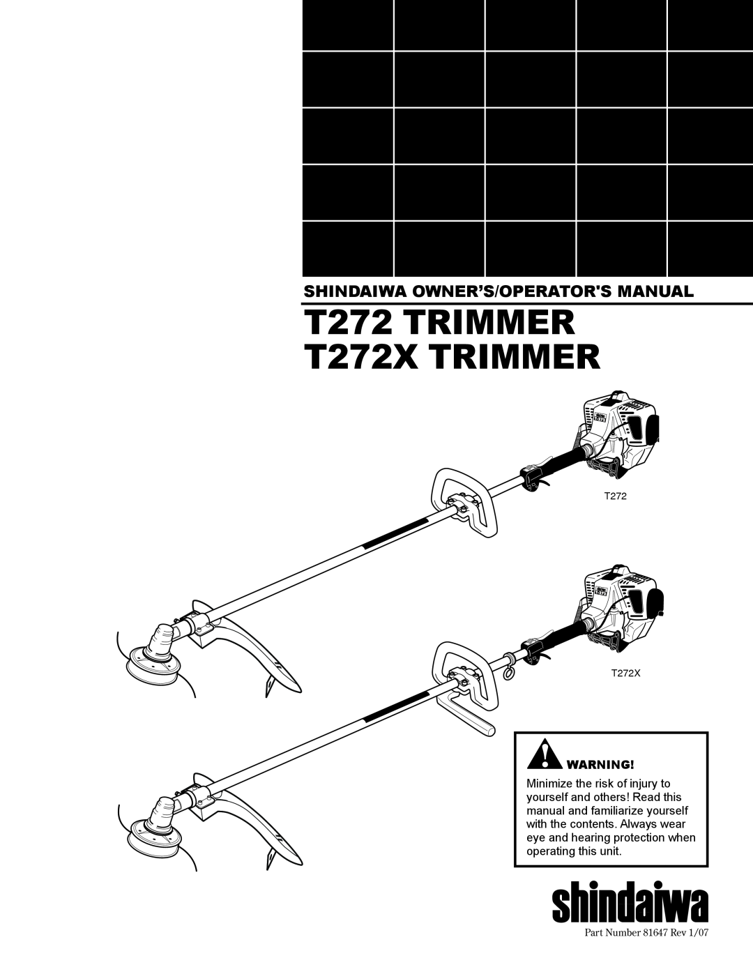 Shindaiwa manual T272 TRIMMER T272X TRIMMER, Shindaiwa Owner’S/Operators Manual, T272 T272X 