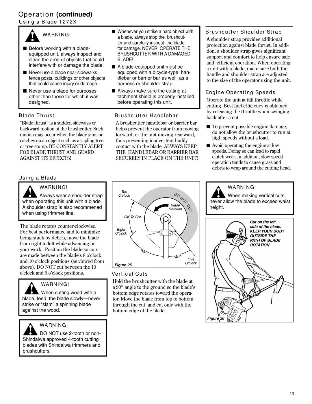 Shindaiwa T272/EVC Using a Blade T272X, Brushcutter Shoulder Strap, Blade Thrust, Brushcutter Handlebar, Vertical Cuts 