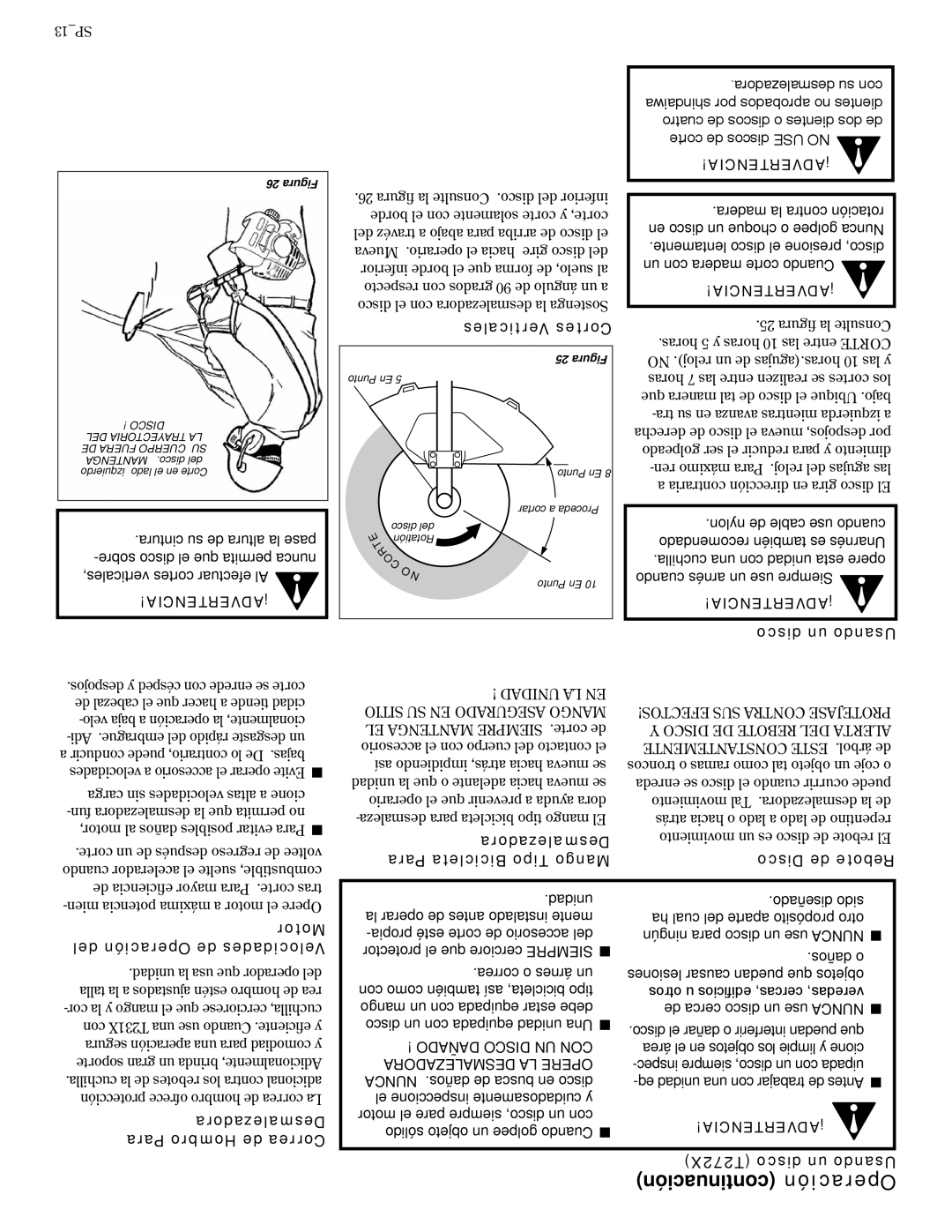 Shindaiwa T272/EVC, T272X/EVC, 81606 manual Continuación Operación 