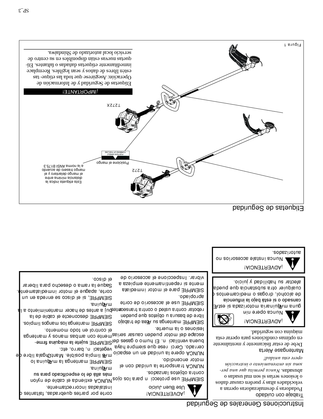 Shindaiwa 81606, T272/EVC Seguridad de Etiquetas, Seguridad de Generales Instrucciones, Juicio Buen Use, Alerta Mantengase 