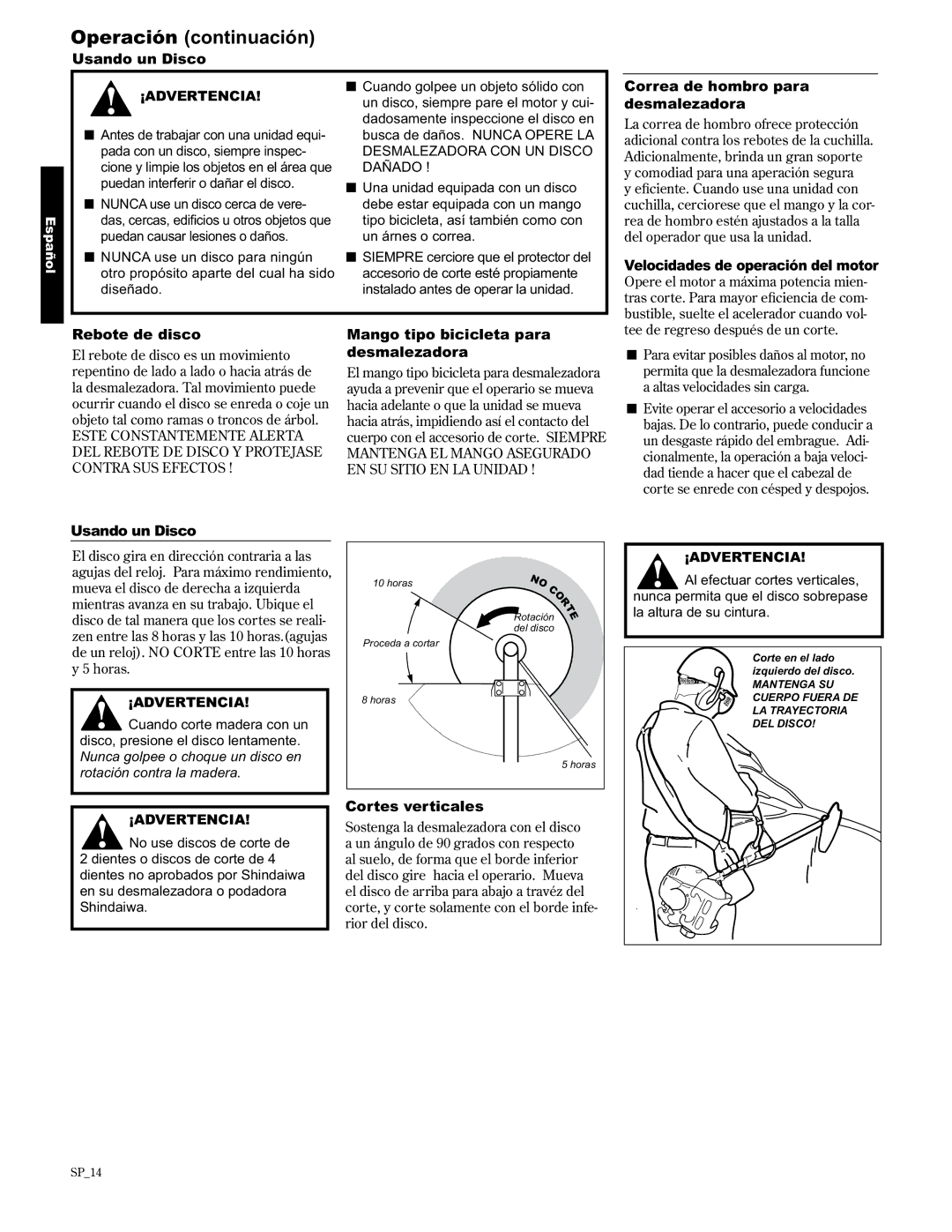 Shindaiwa 89301, T3410/EVC, T3410X/EVC manual Operación continuación 