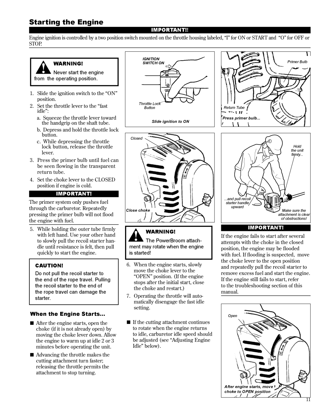 Shindaiwa PB270, X7502235300 manual Starting the Engine, When the Engine Starts 