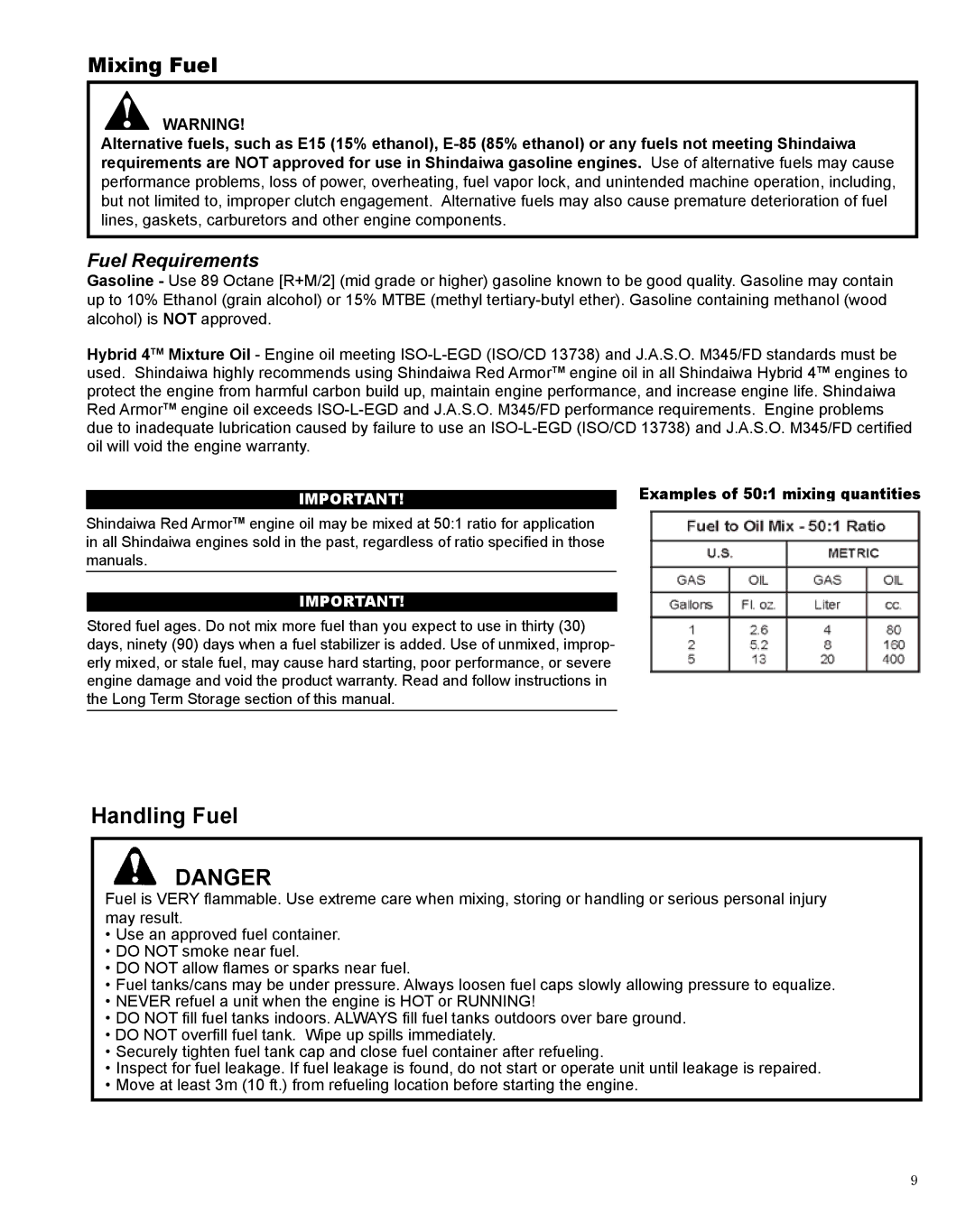 Shindaiwa PB270, X7502235300 manual Mixing Fuel, Fuel Requirements 
