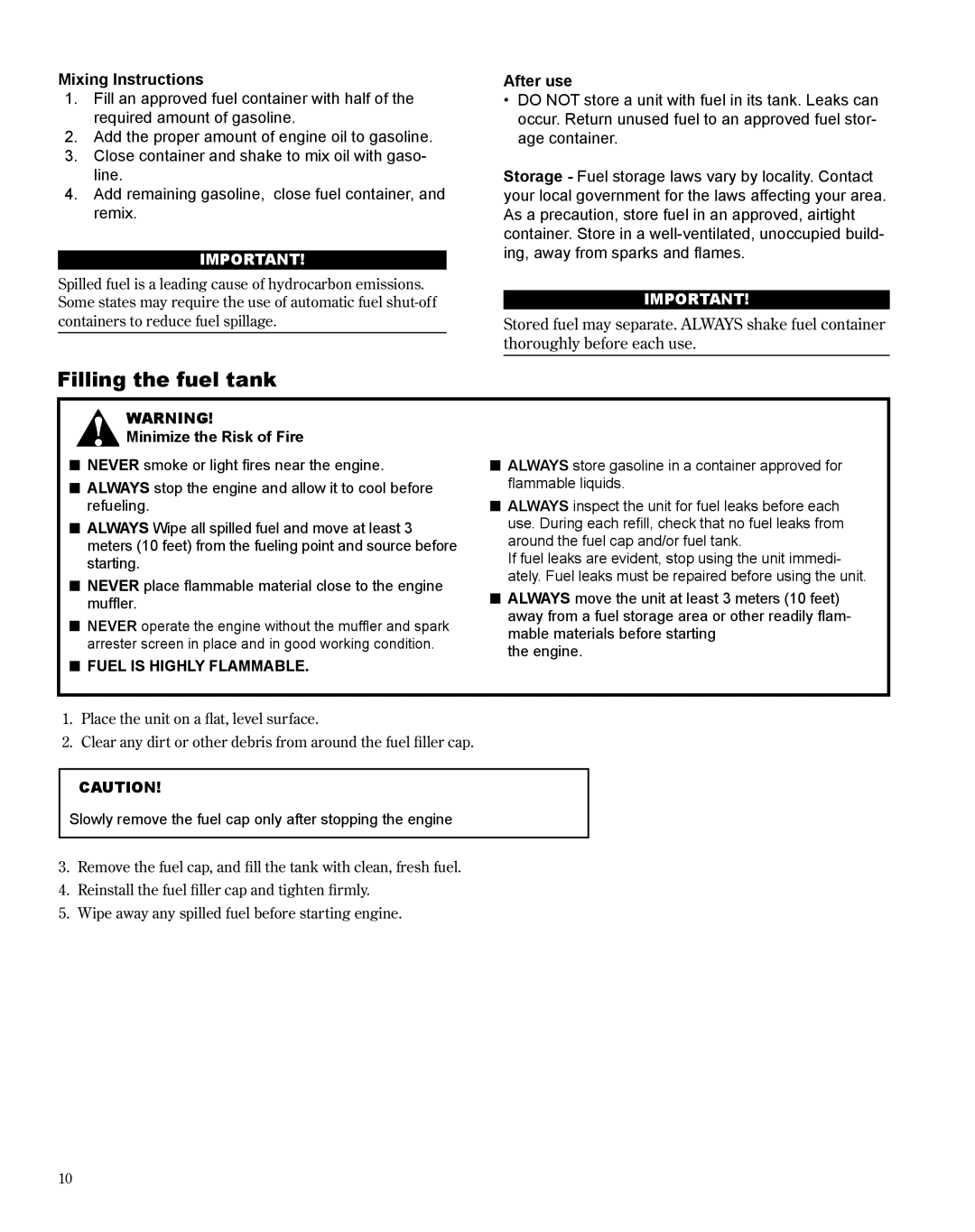 Shindaiwa X7502800900, T242 manual Filling the fuel tank, Mixing Instructions, After use 