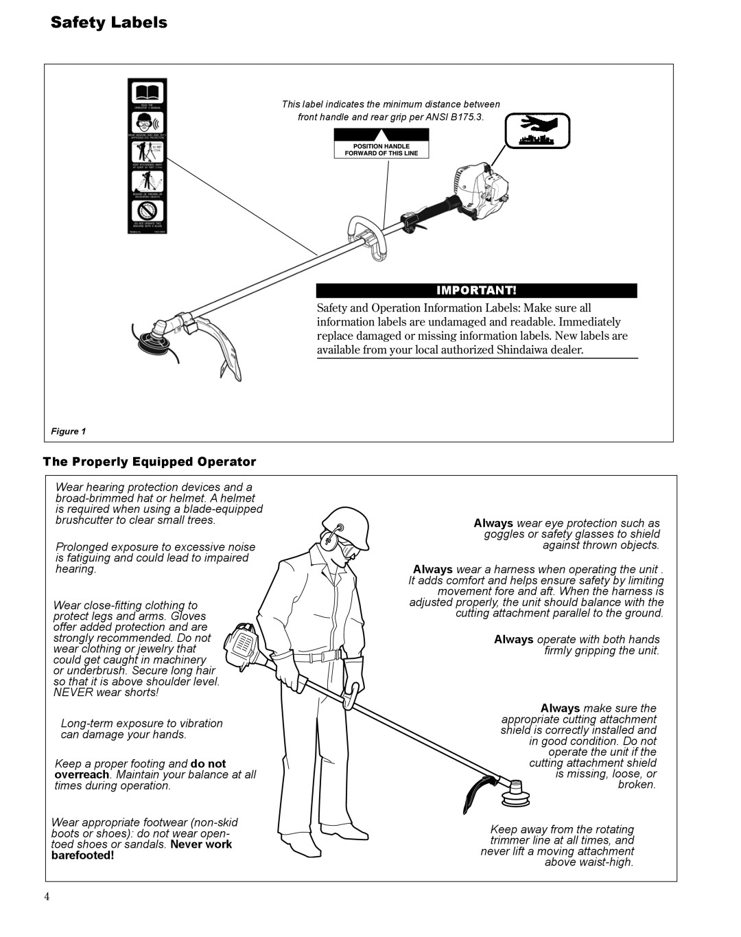 Shindaiwa X7502800900, T242 manual Safety Labels, Properly Equipped Operator 