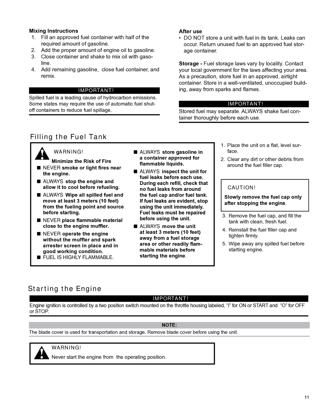 Shindaiwa X7502801100, AHS242ef manual Filling the Fuel Tank, Starting the Engine 