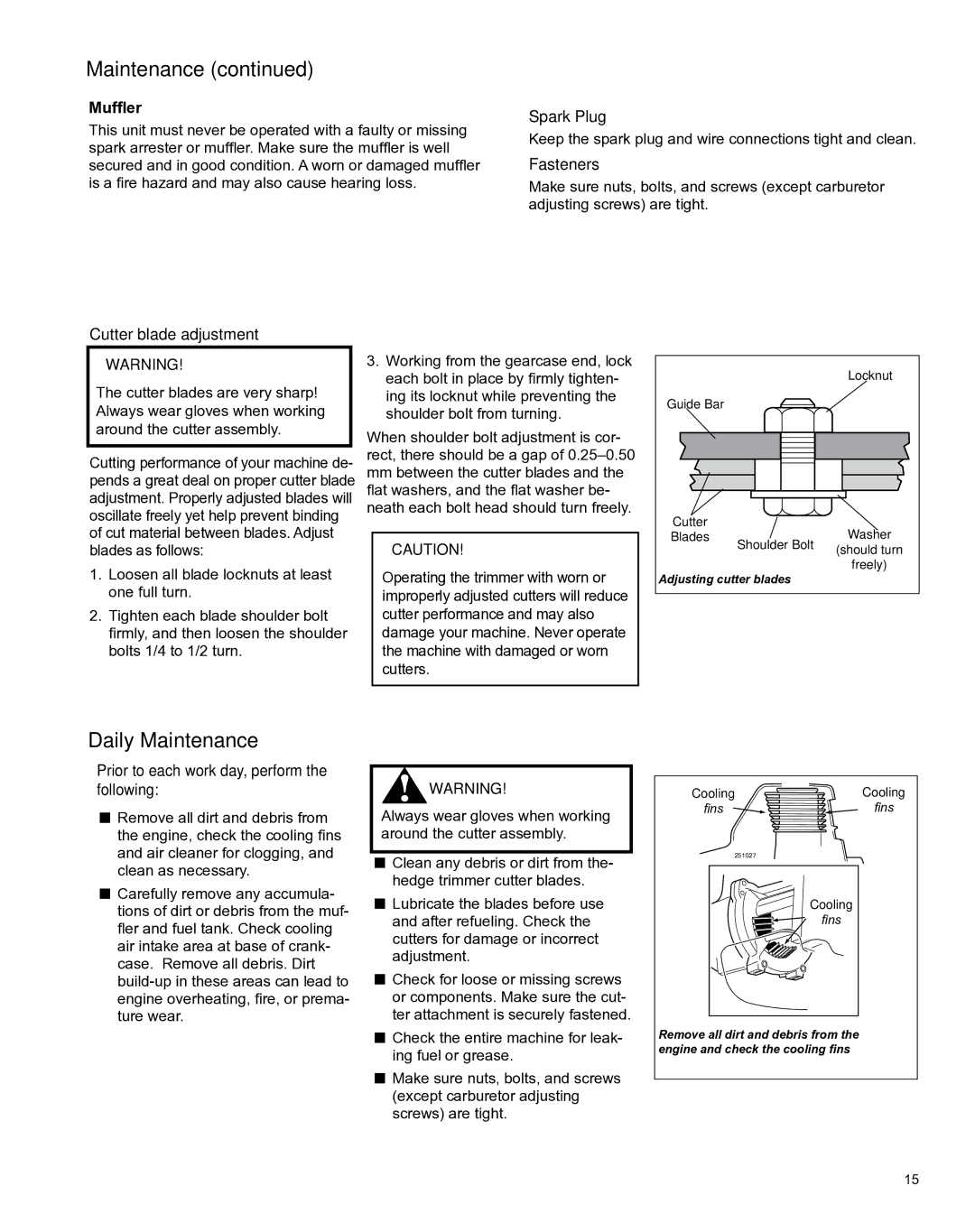 Shindaiwa X7502801100, AHS242ef manual Daily Maintenance 