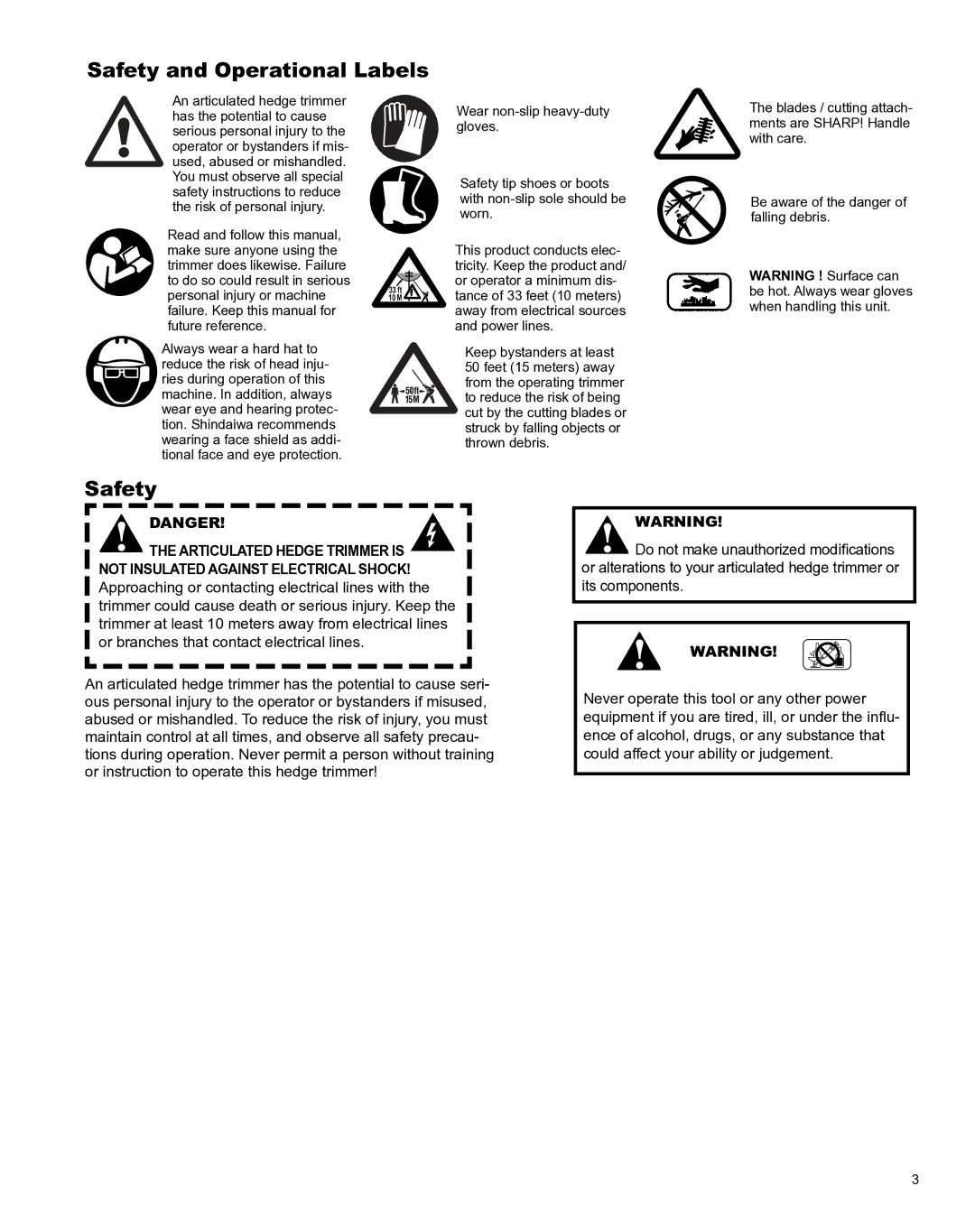 Shindaiwa X7502801100, AHS242ef manual Safety and Operational Labels 