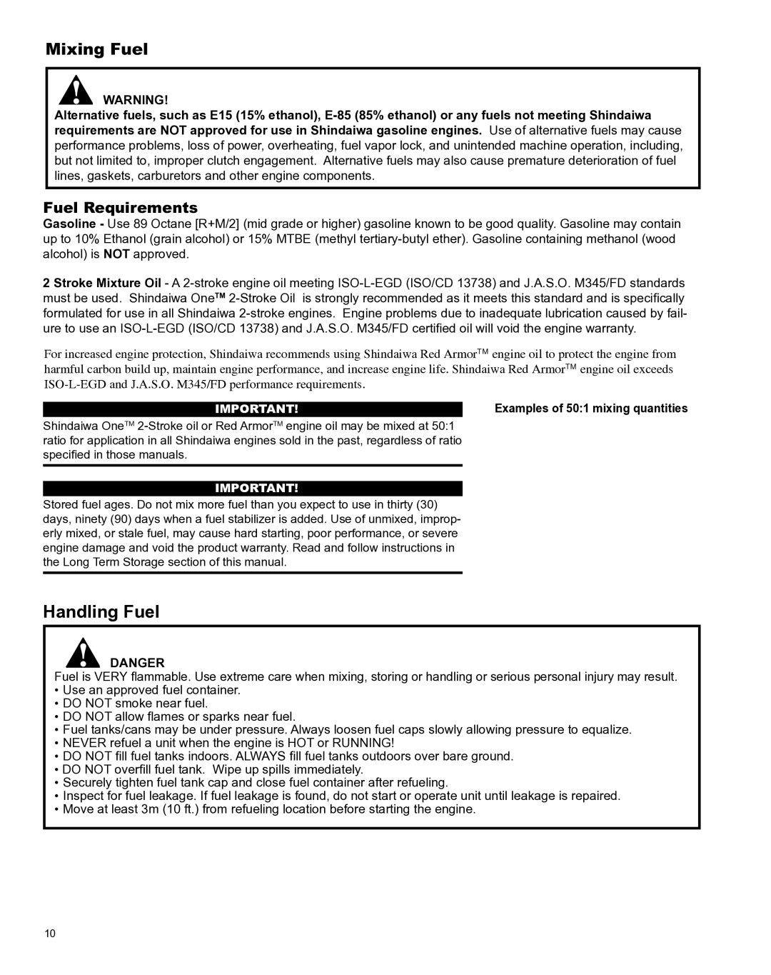 Shindaiwa X7502801200, AHS242es manual Mixing Fuel, Fuel Requirements 