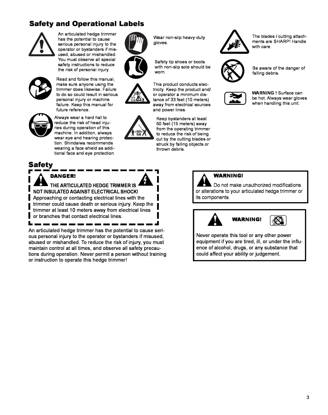 Shindaiwa AHS242es, X7502801200 manual Safety and Operational Labels, Danger 