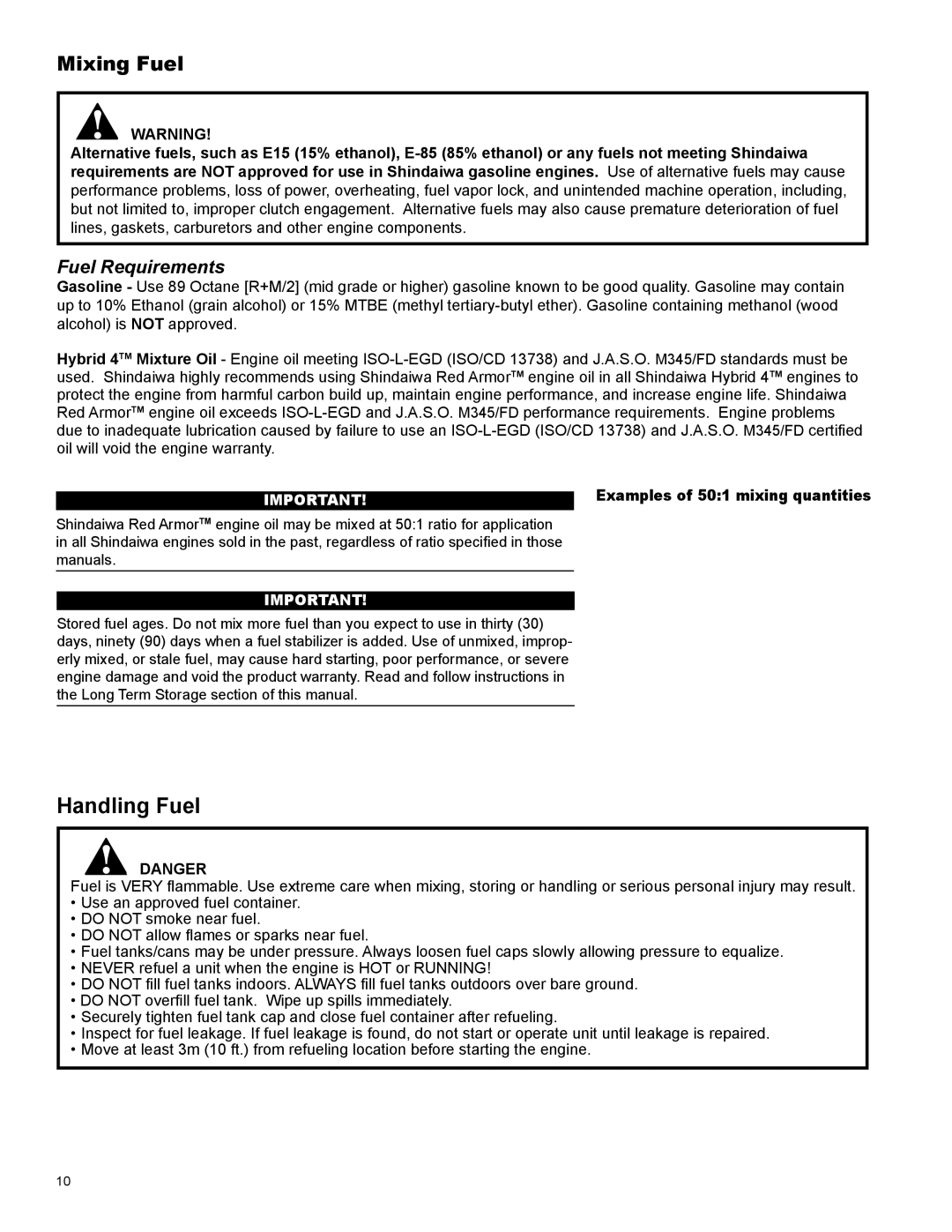 Shindaiwa X7502825601, C254 manual Mixing Fuel, Fuel Requirements 