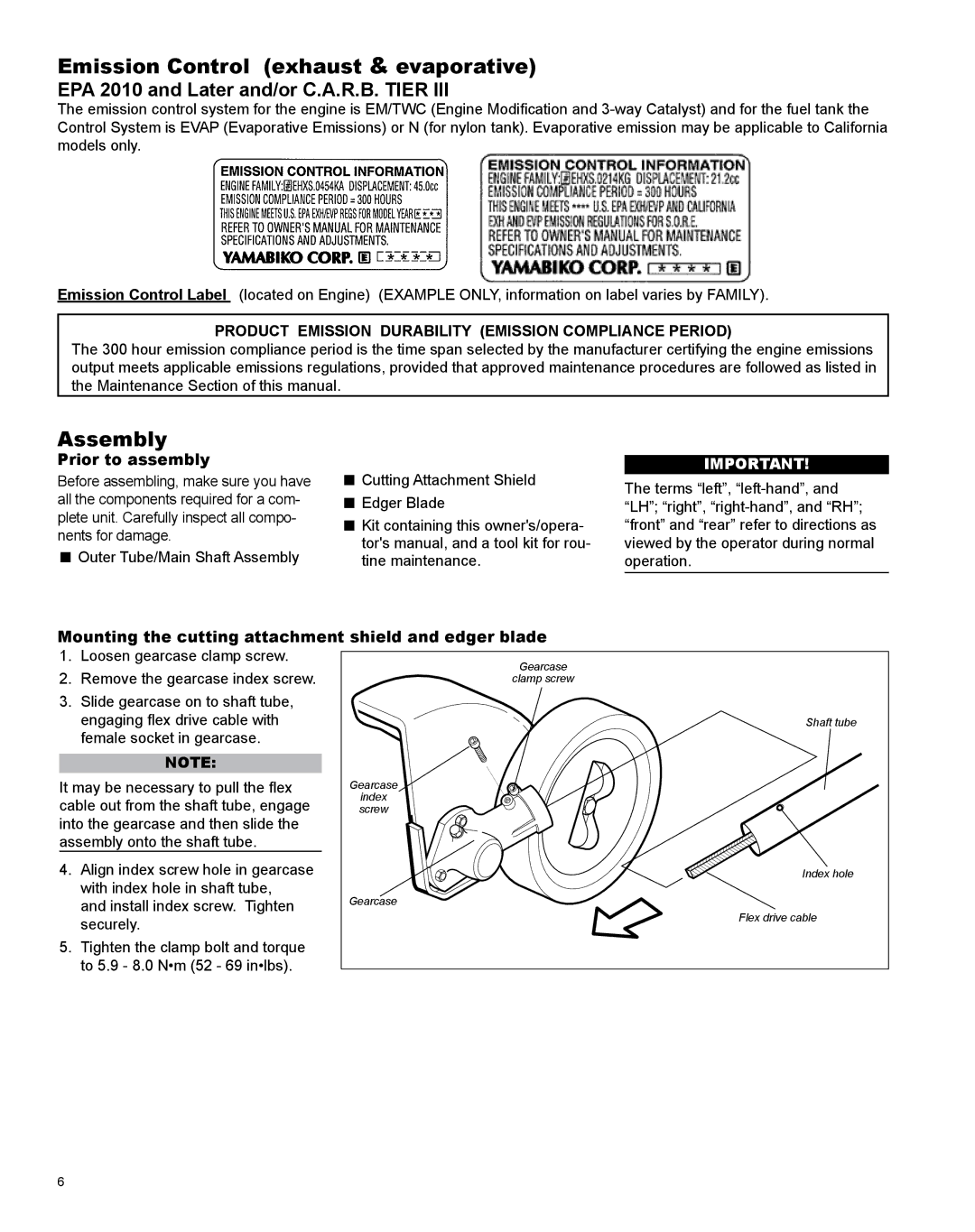 Shindaiwa X7502825800, LE254 manual Emission Control exhaust & evaporative, Assembly, Prior to assembly 