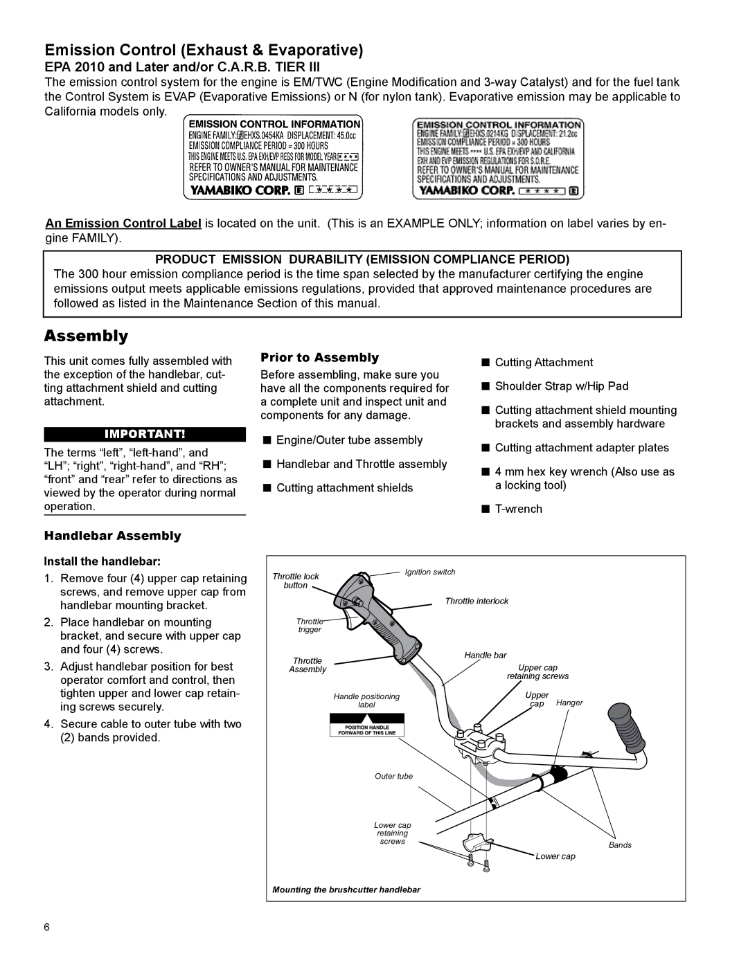 Shindaiwa X7502825900 manual Emission Control Exhaust & Evaporative, Prior to Assembly 