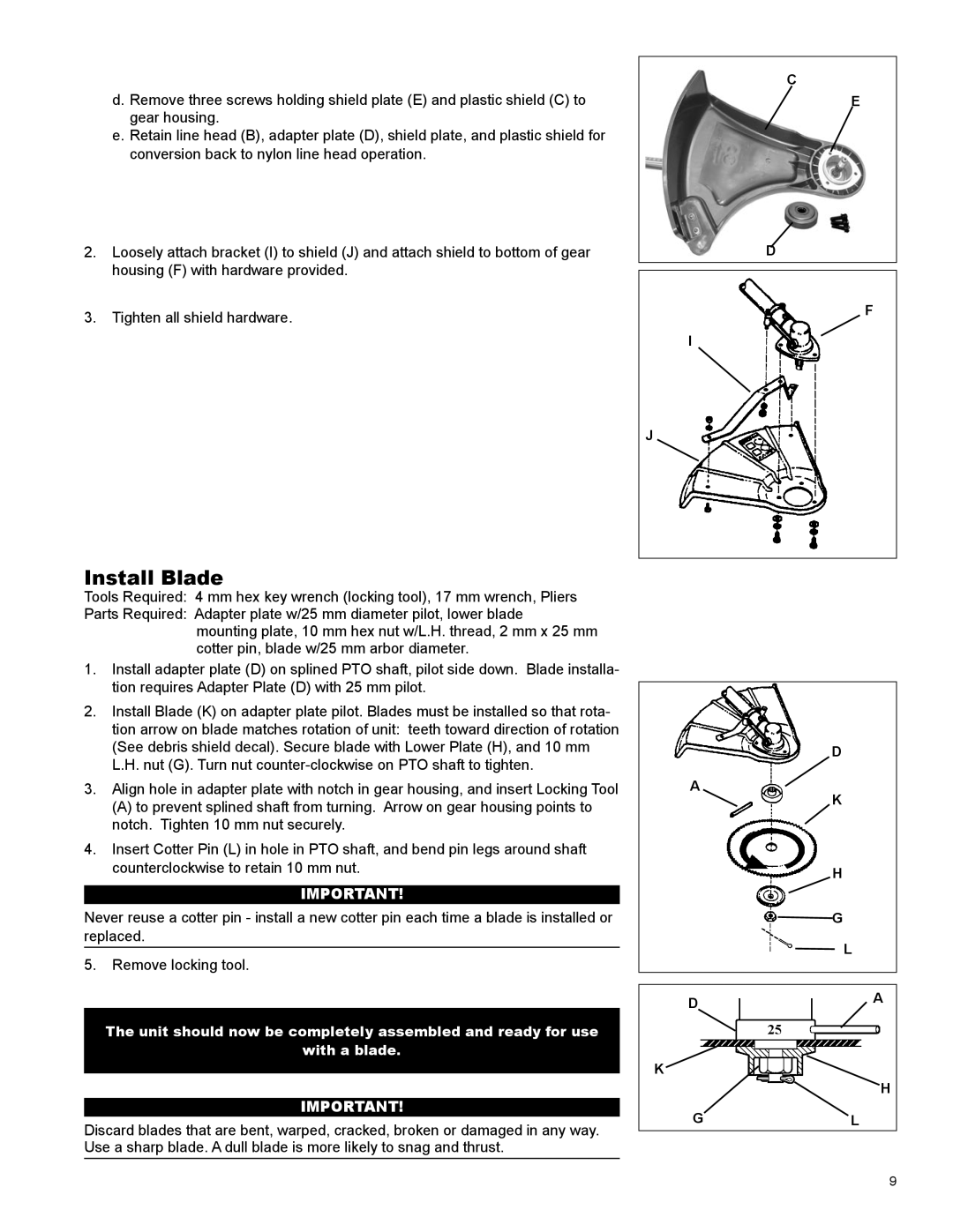 Shindaiwa X7502825900 manual Install Blade 