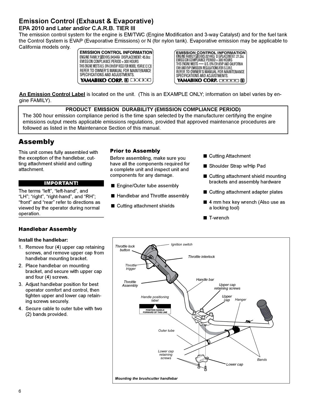 Shindaiwa X7502831700, C344 manual Emission Control Exhaust & Evaporative, Prior to Assembly 