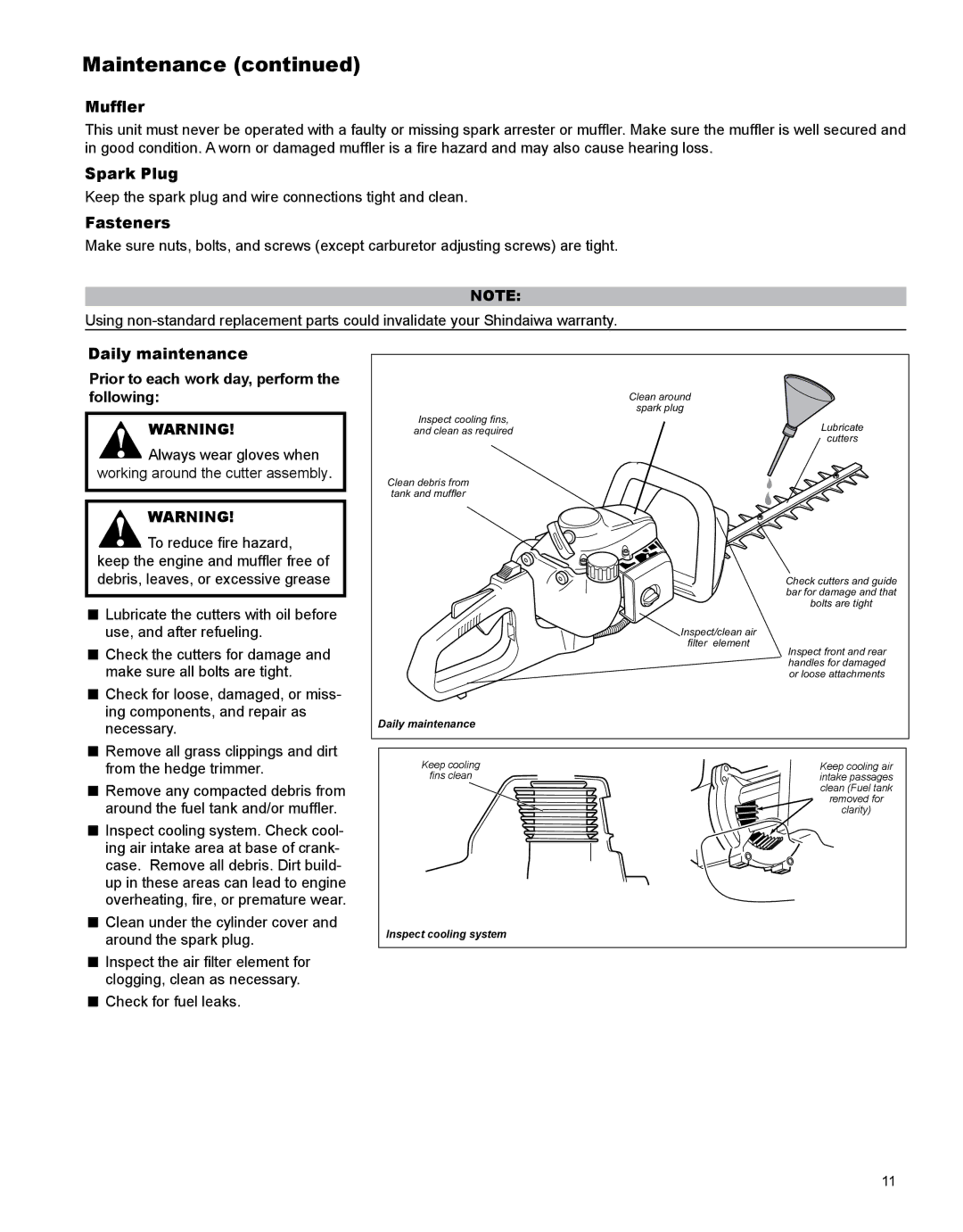 Shindaiwa X7502862900 manual Muffler, Spark Plug, Fasteners 