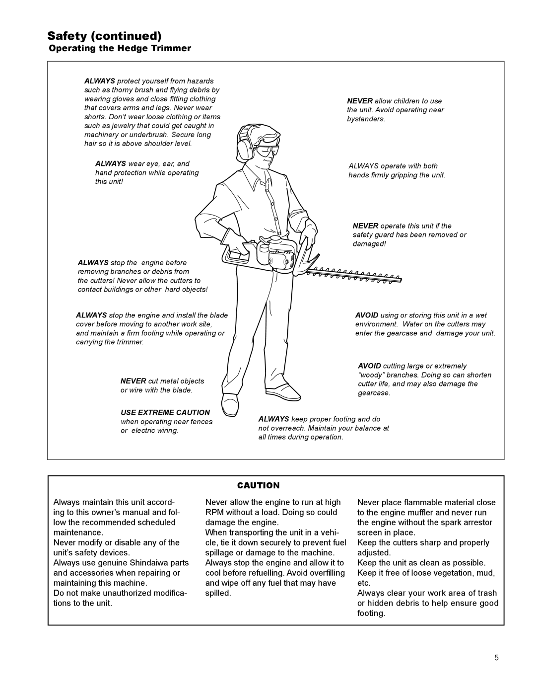 Shindaiwa X7502862900 manual Operating the Hedge Trimmer 