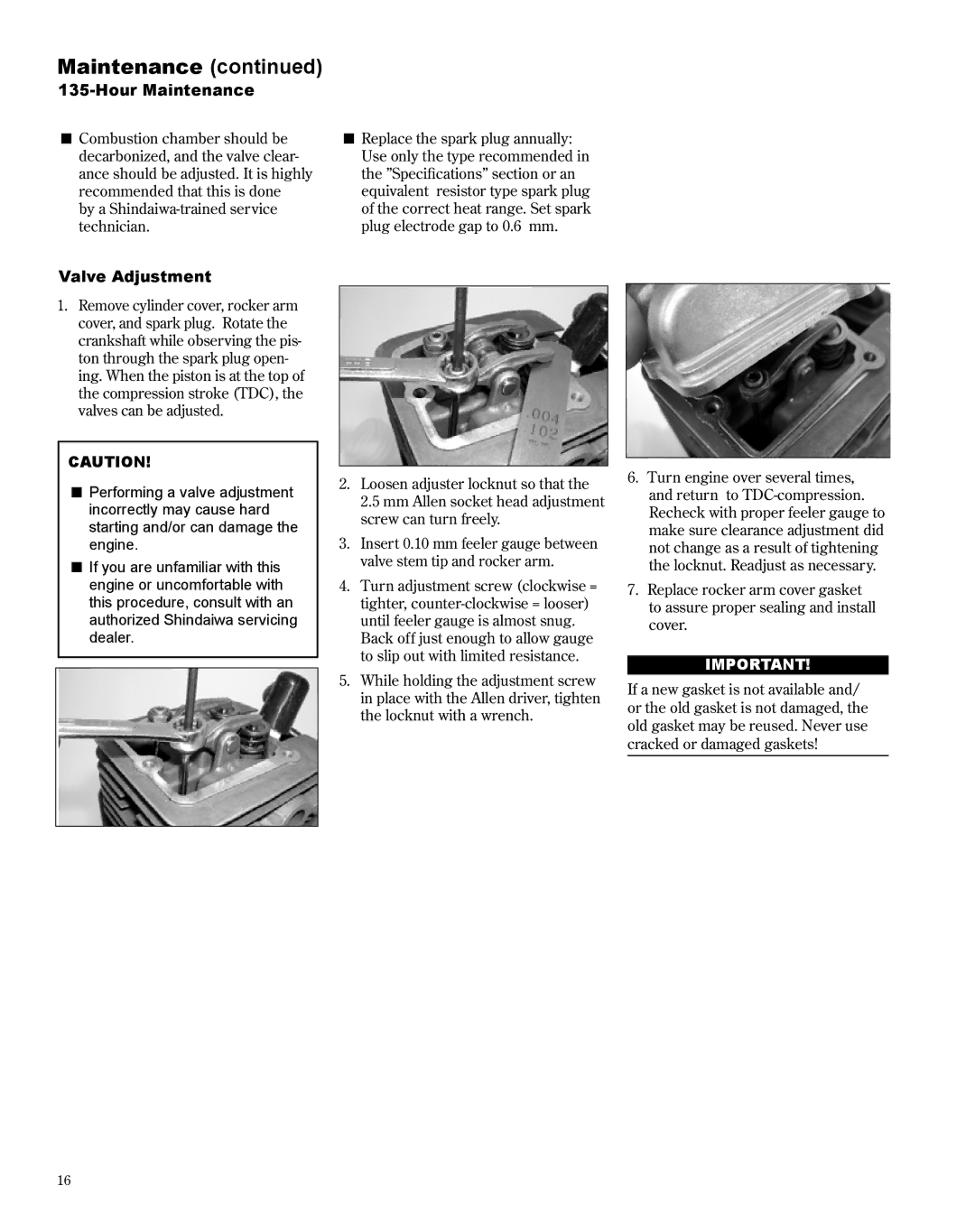 Shindaiwa X7502872300 manual Valve Adjustment 