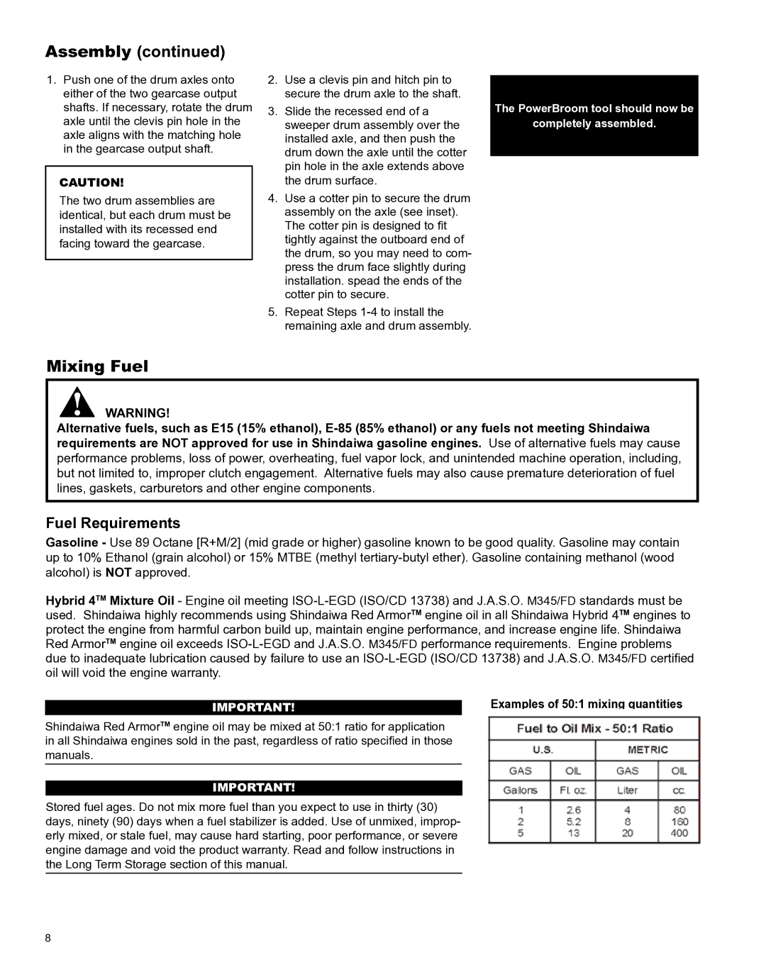 Shindaiwa X7502891100 manual Mixing Fuel, Fuel Requirements 