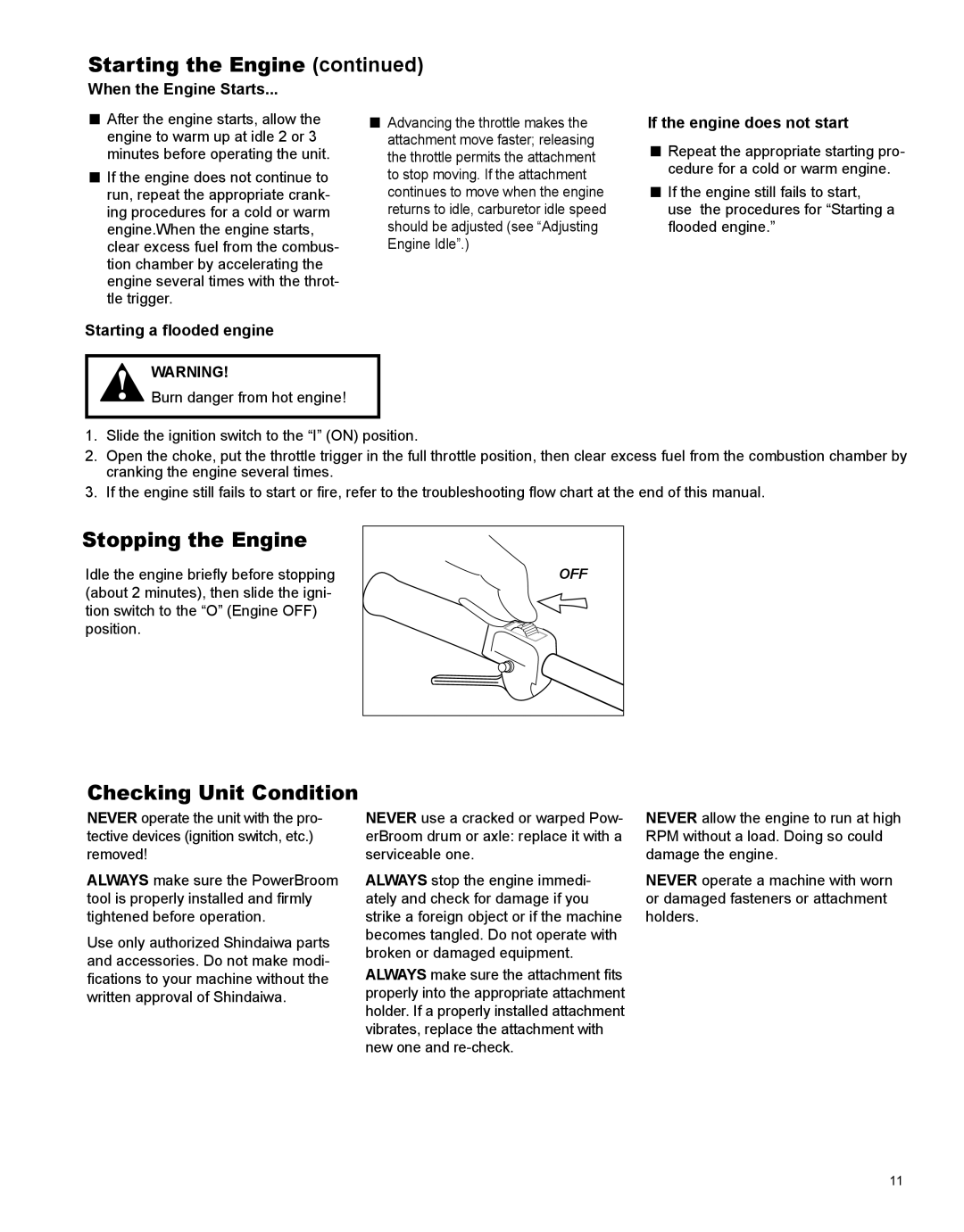 Shindaiwa PS344 manual Stopping the Engine, Checking Unit Condition, When the Engine Starts, If the engine does not start 