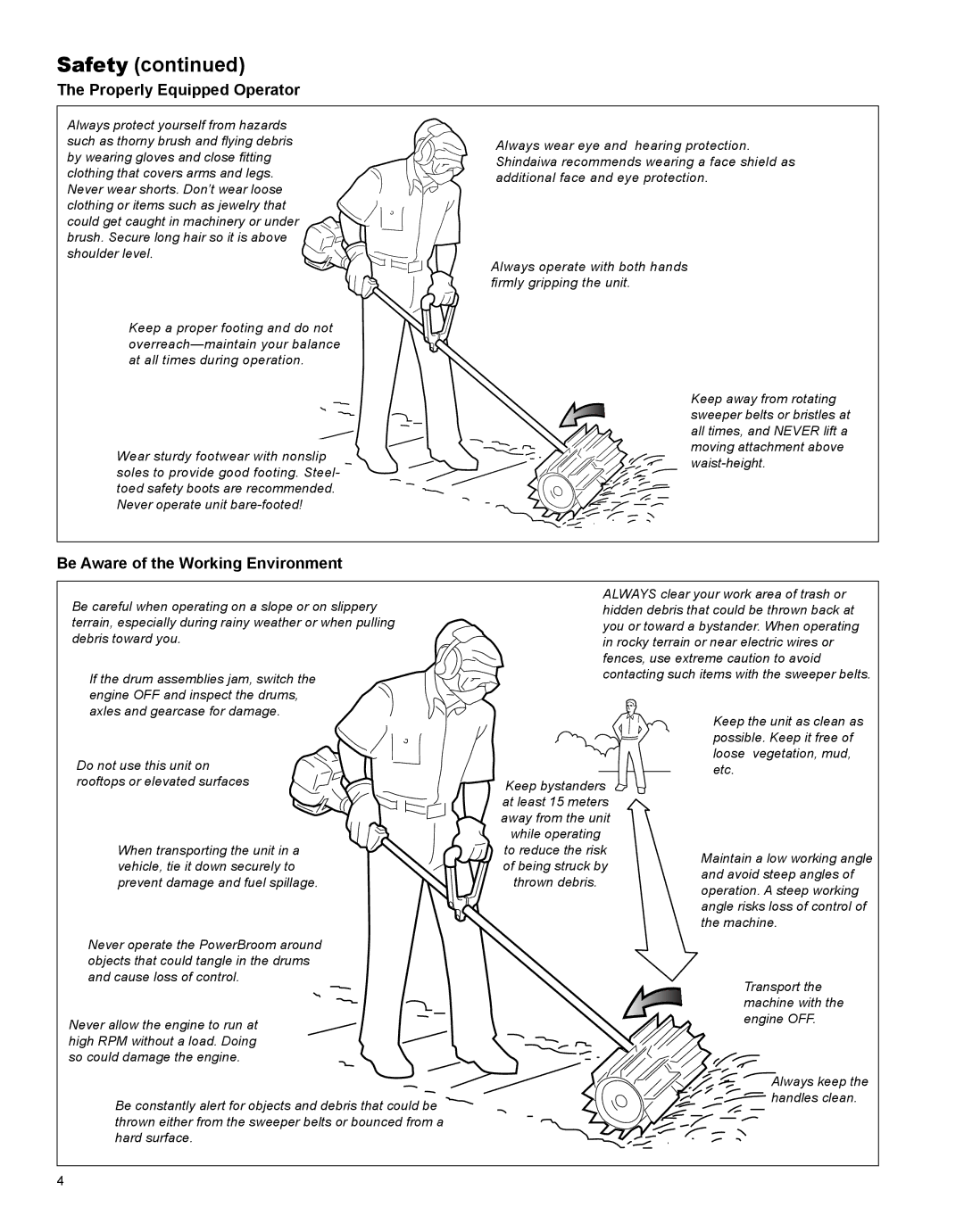 Shindaiwa X7502891200, PS344 manual Properly Equipped Operator, Be Aware of the Working Environment 