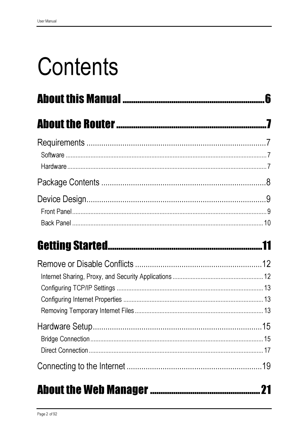 Shiro ADSL 2/2+ Ethernet Modem manual Contents 