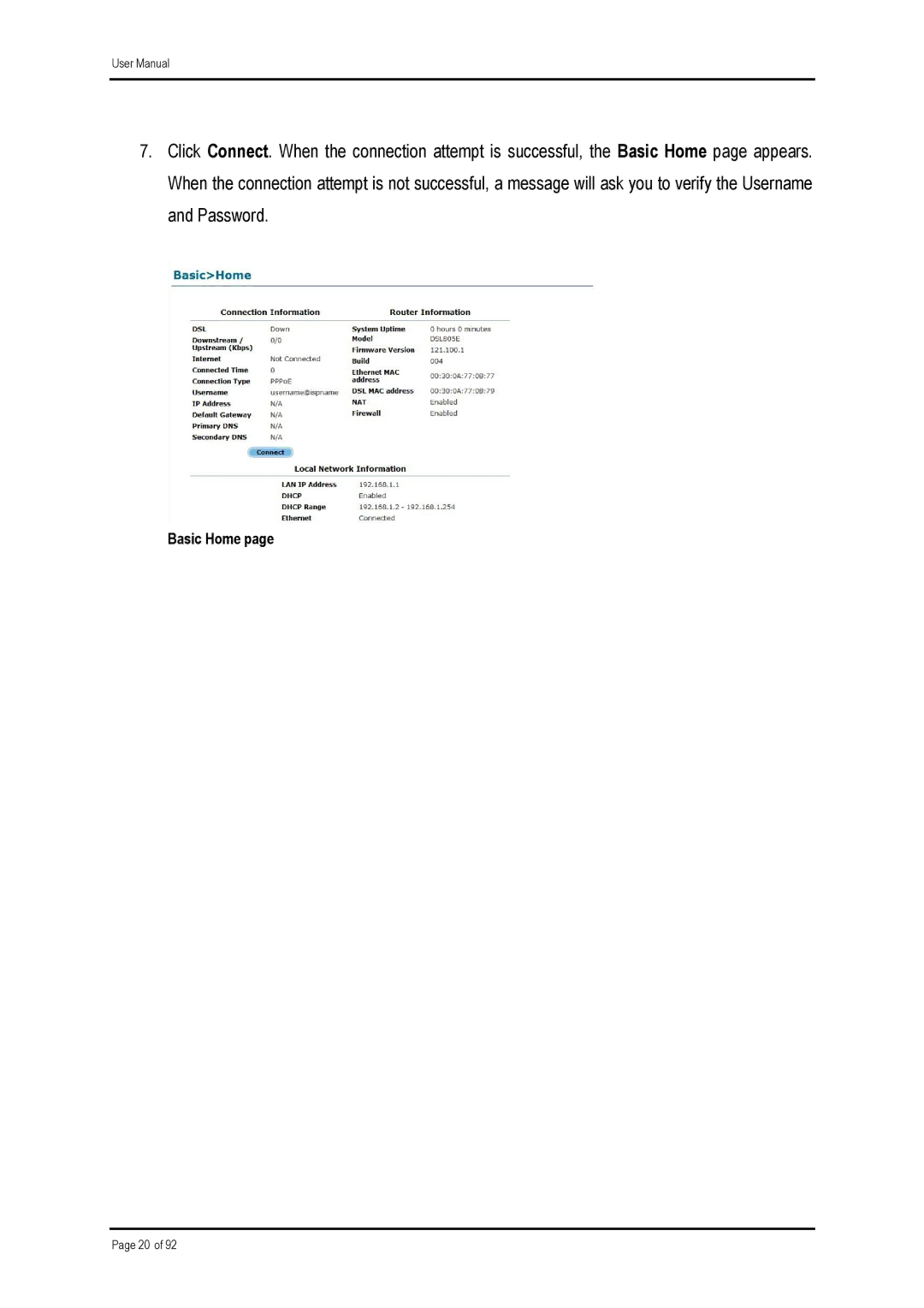 Shiro ADSL 2/2+ Ethernet Modem manual Basic Home 