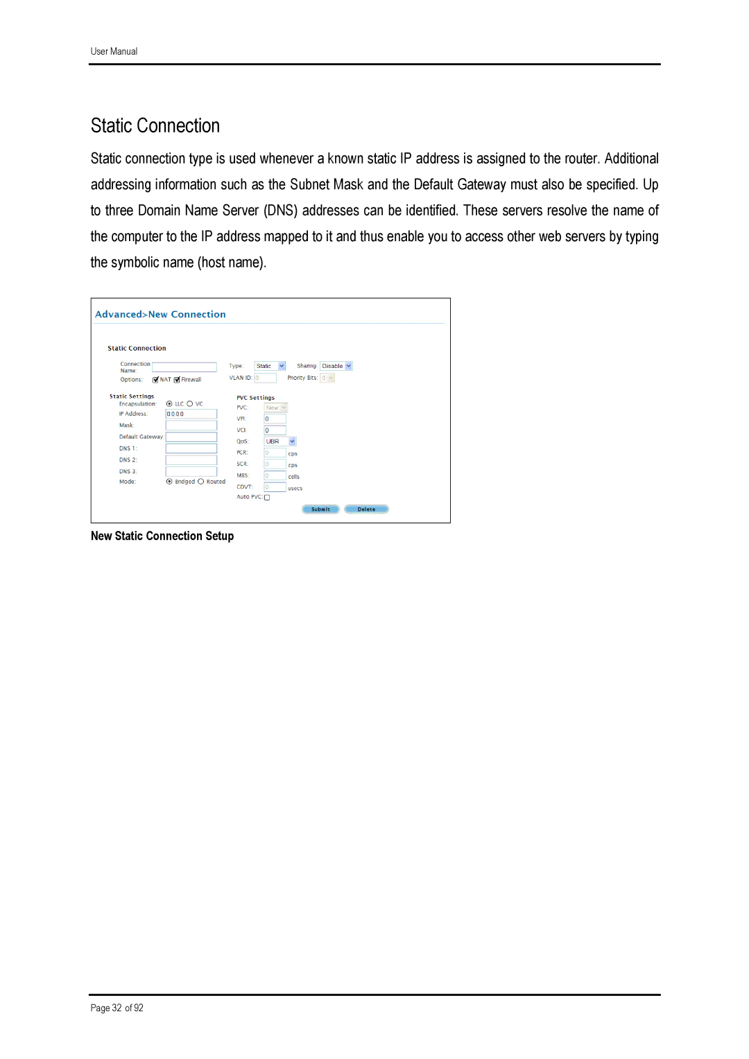 Shiro ADSL 2/2+ Ethernet Modem manual Static Connection 