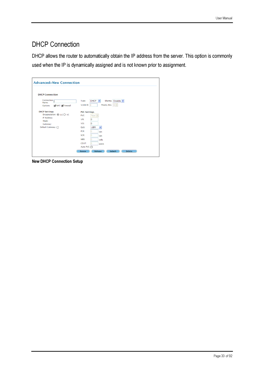 Shiro ADSL 2/2+ Ethernet Modem manual Dhcp Connection 