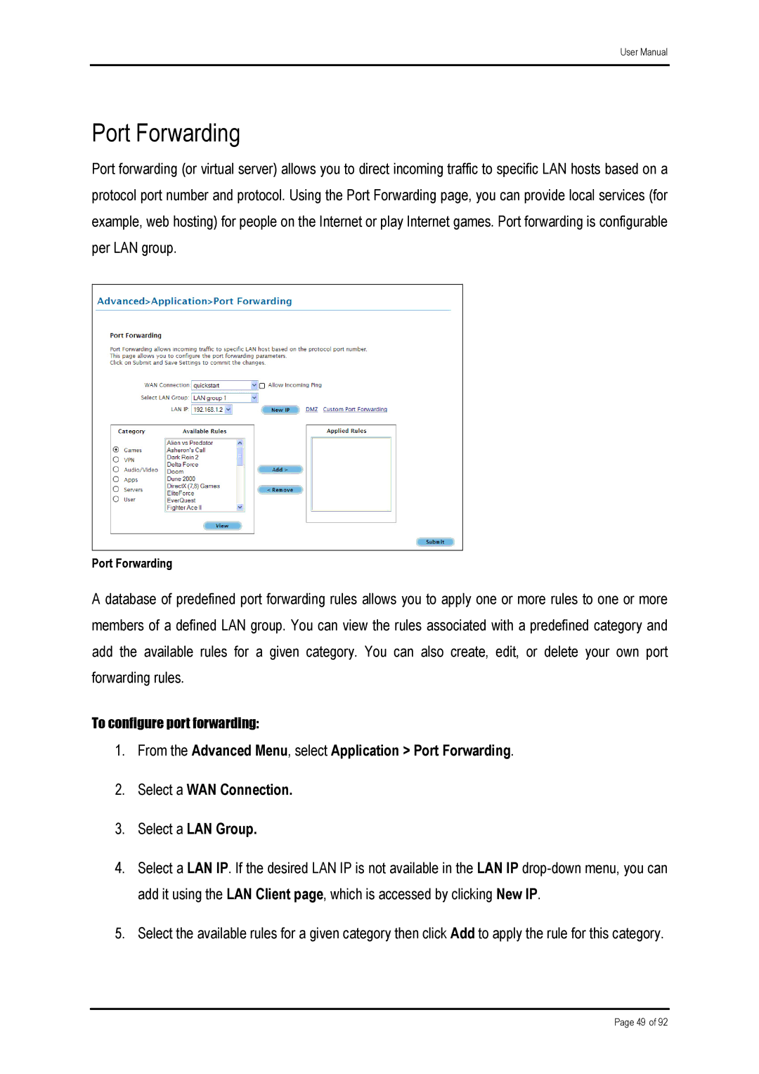 Shiro ADSL 2/2+ Ethernet Modem manual Port Forwarding 