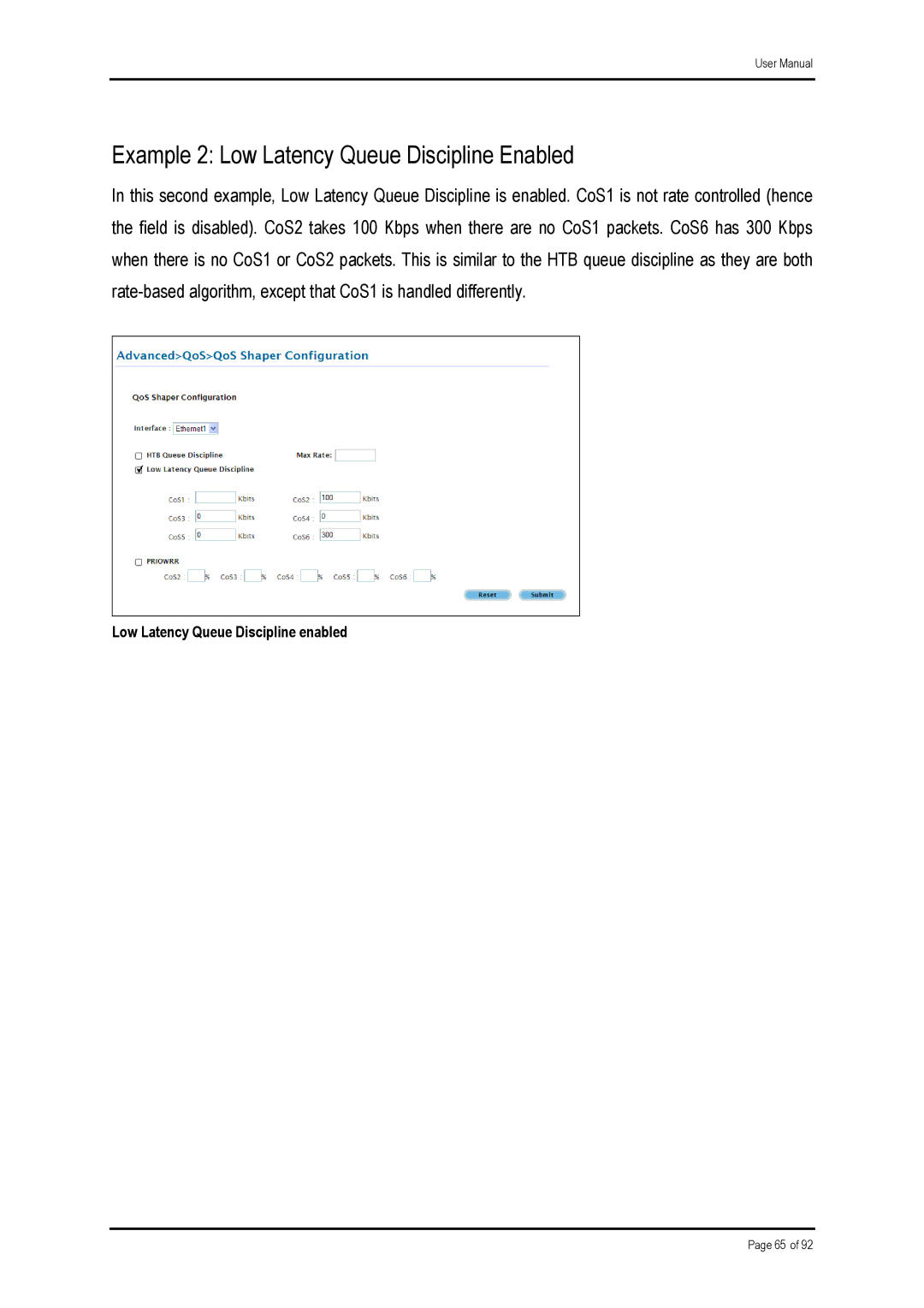 Shiro ADSL 2/2+ Ethernet Modem manual Example 2 Low Latency Queue Discipline Enabled 