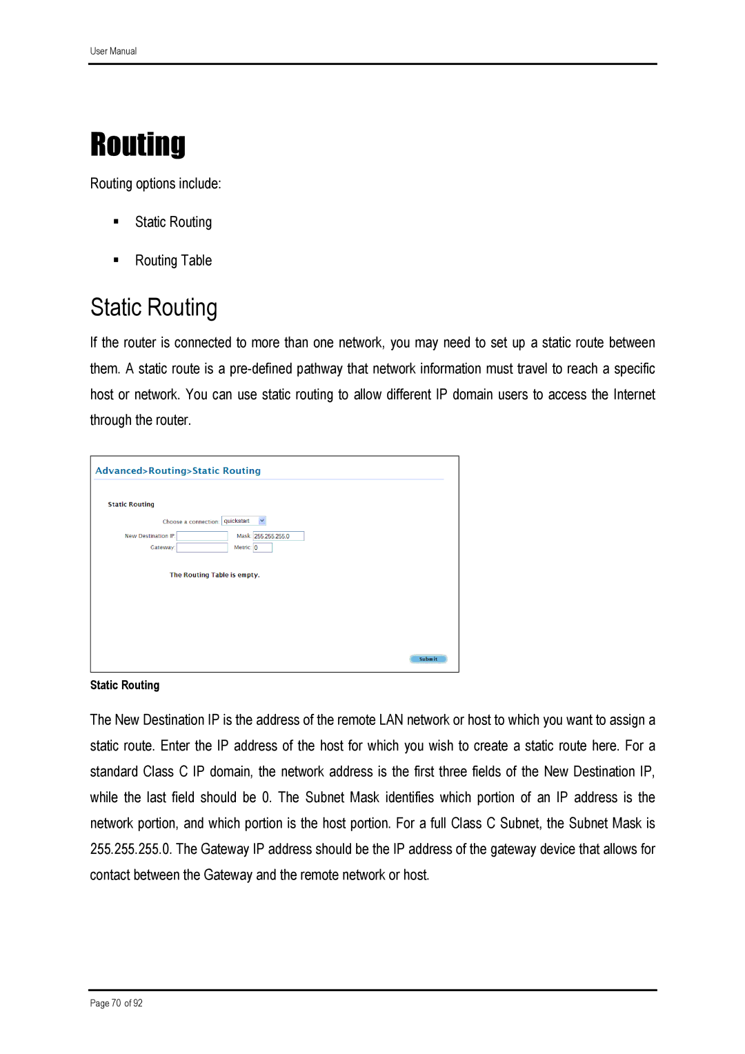 Shiro ADSL 2/2+ Ethernet Modem manual Static Routing 