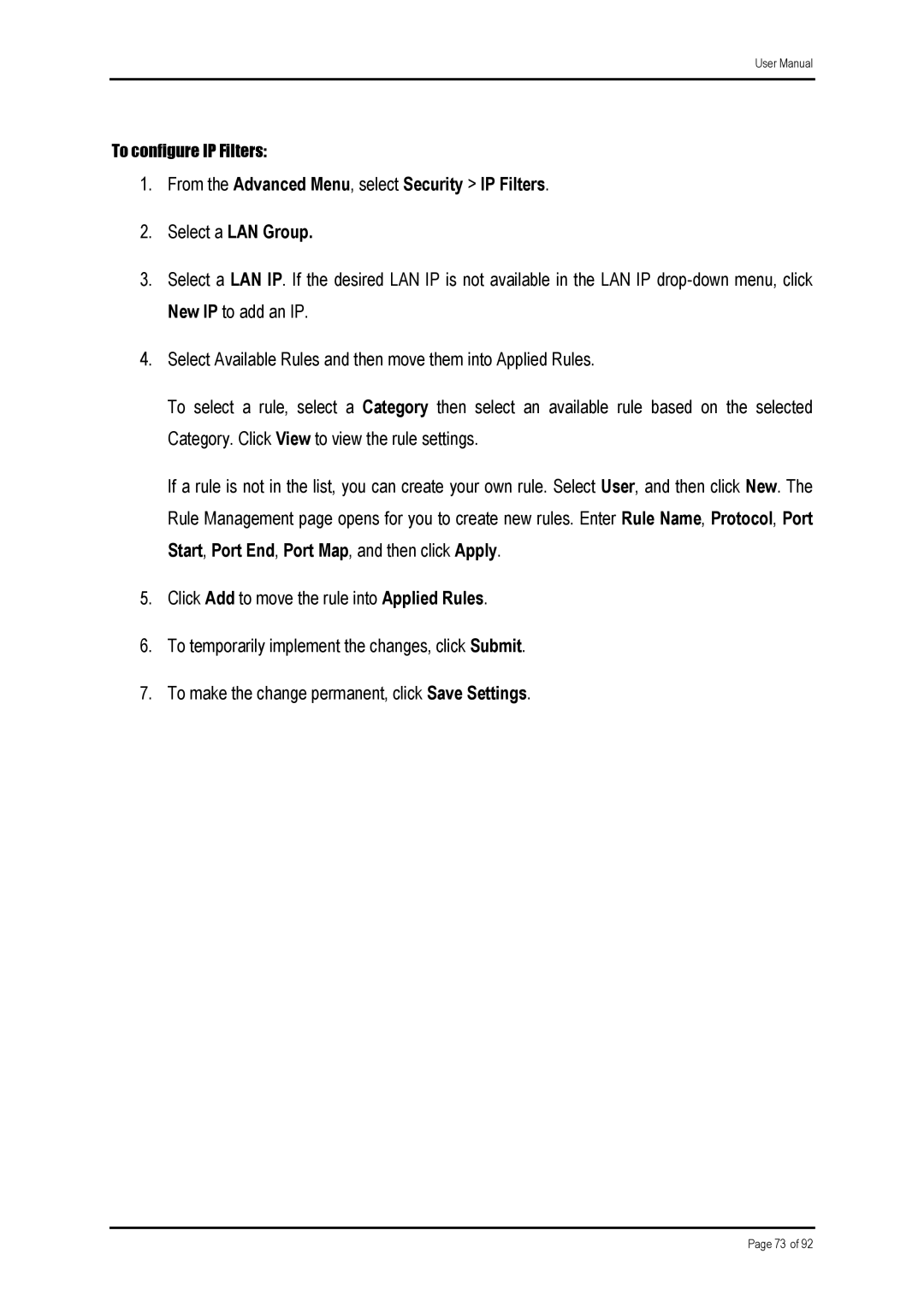 Shiro ADSL 2/2+ Ethernet Modem manual To configure IP Filters 