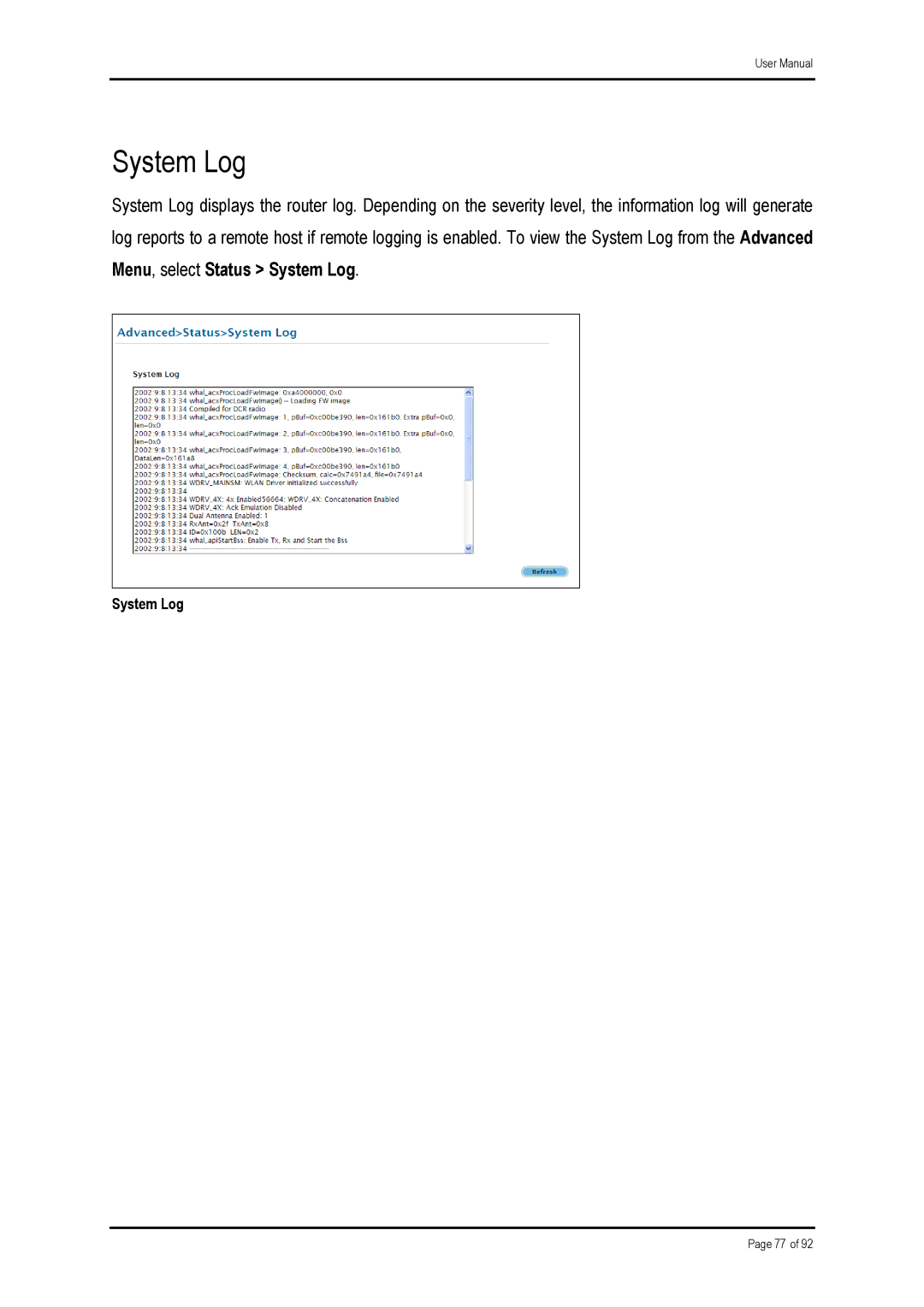 Shiro ADSL 2/2+ Ethernet Modem manual System Log 