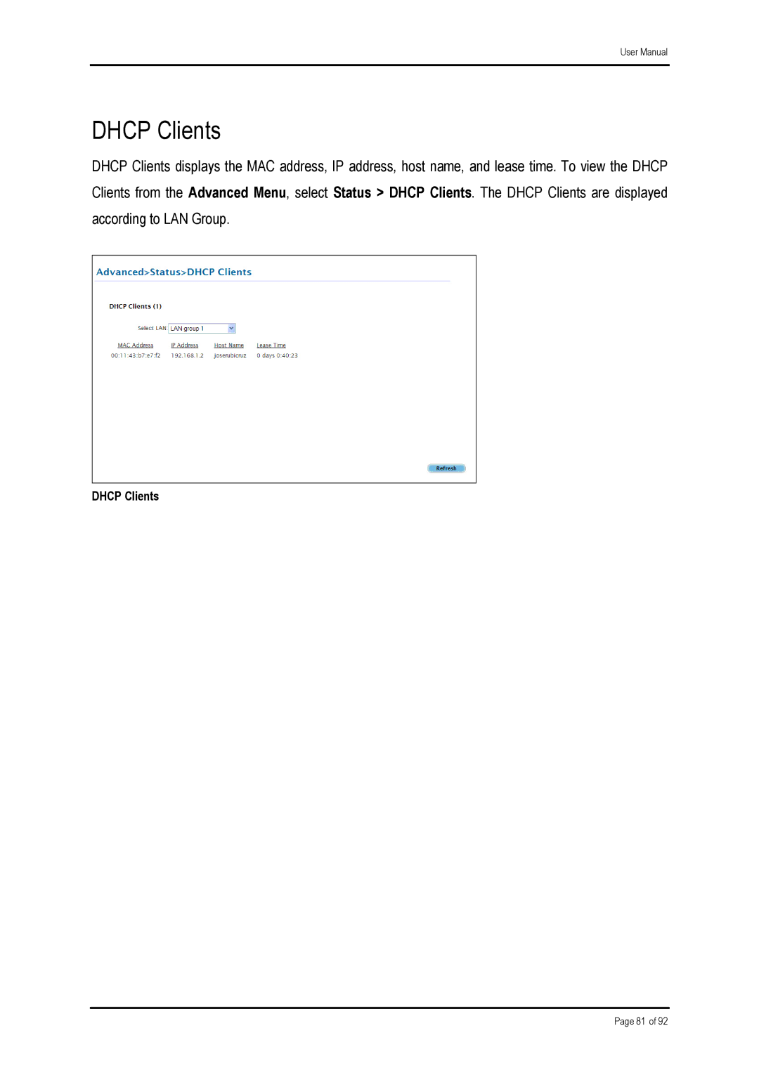 Shiro ADSL 2/2+ Ethernet Modem manual Dhcp Clients 