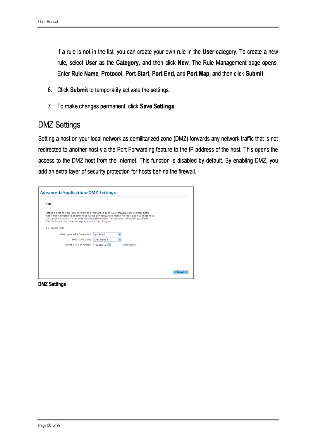 Shiro ADSL 2/2+ Ethernet Modem manual DMZ Settings 