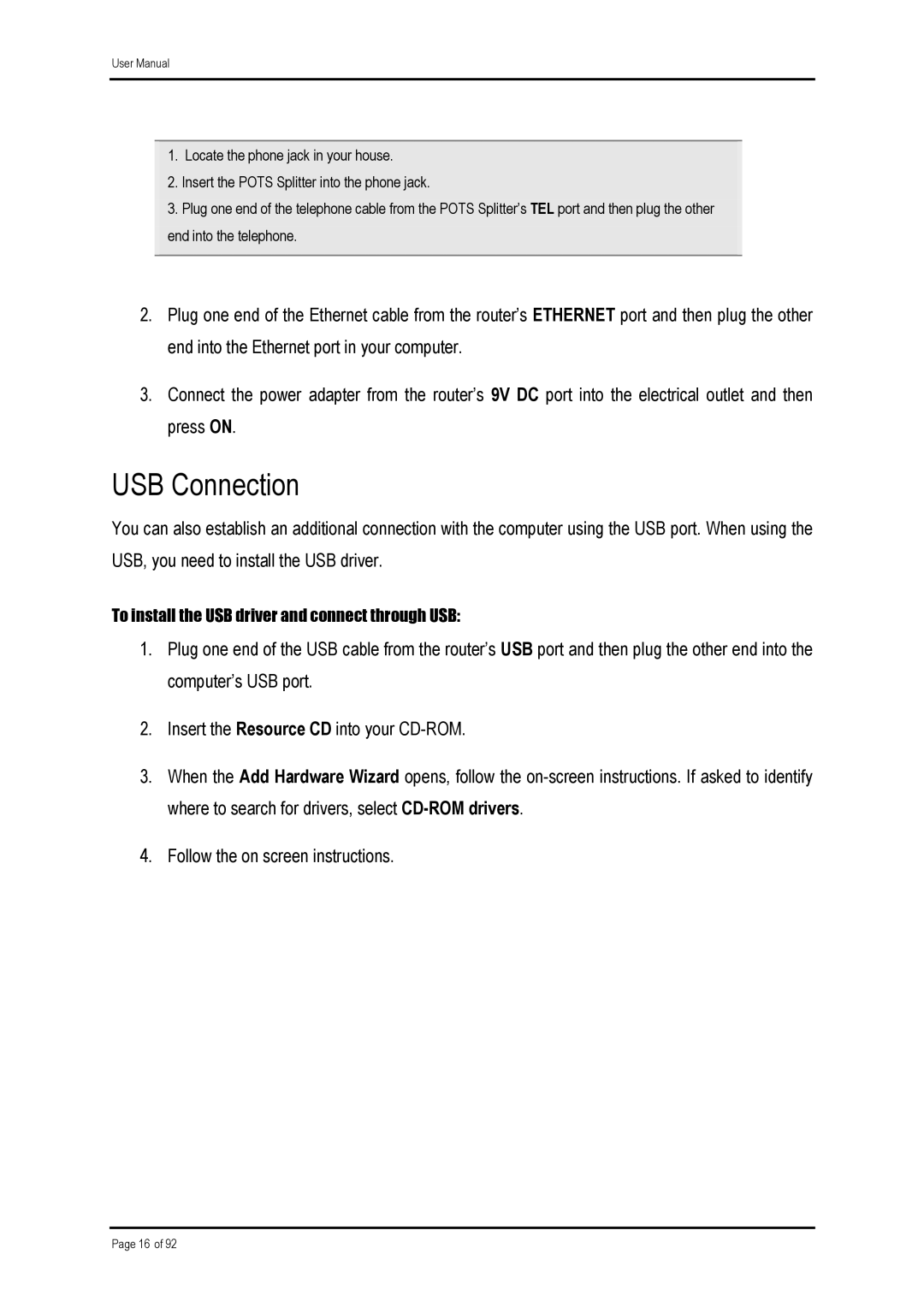 Shiro ADSL 2/2 user manual USB Connection 