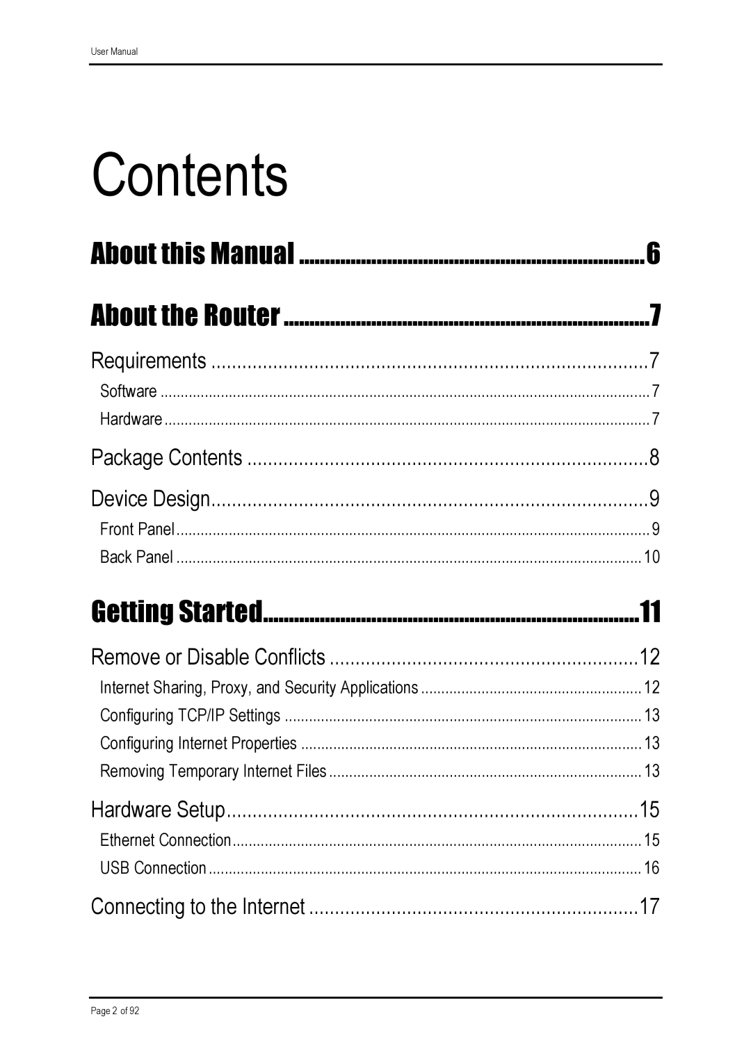 Shiro ADSL 2/2 user manual Contents 