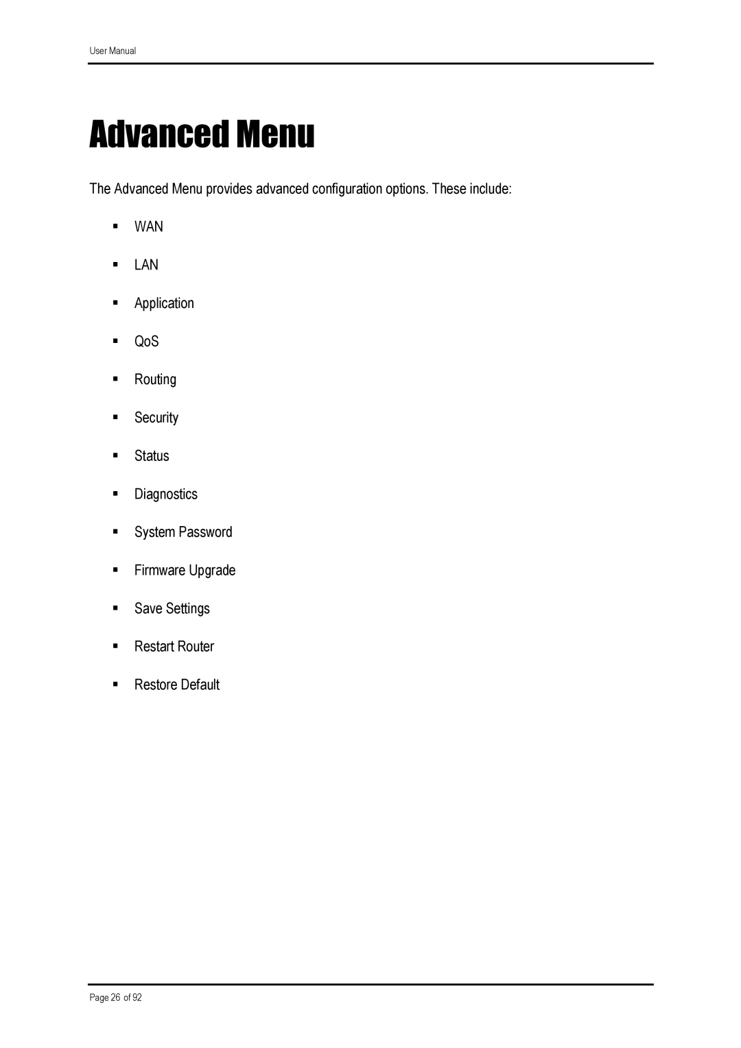 Shiro ADSL 2/2 user manual Advanced Menu 