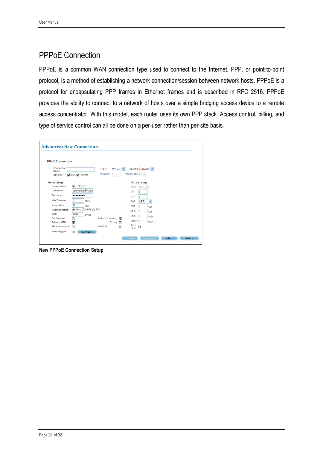 Shiro ADSL 2/2 user manual PPPoE Connection 