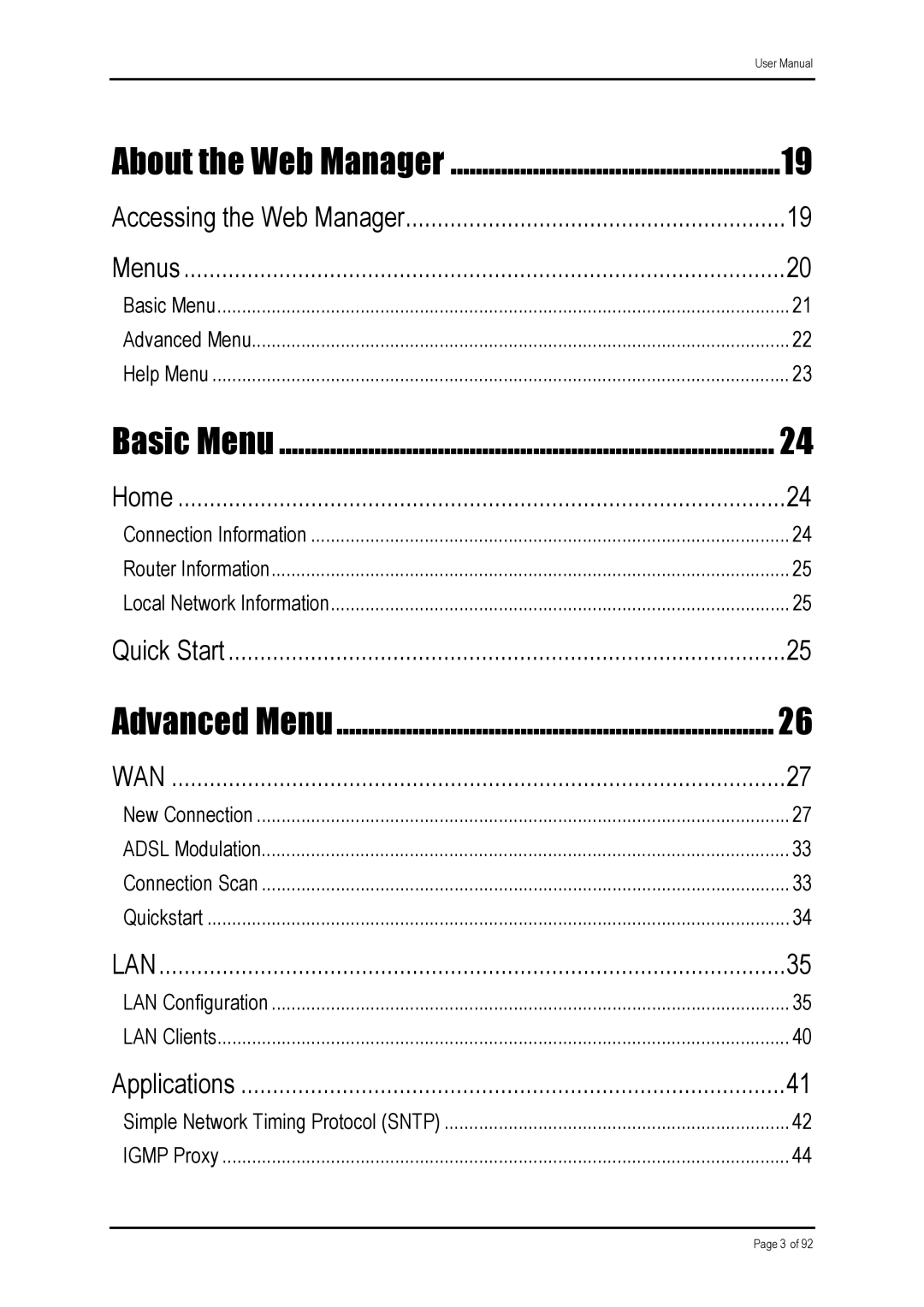 Shiro ADSL 2/2 user manual About the Web Manager 