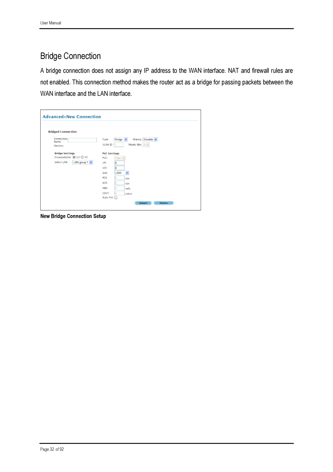 Shiro ADSL 2/2 user manual Bridge Connection 